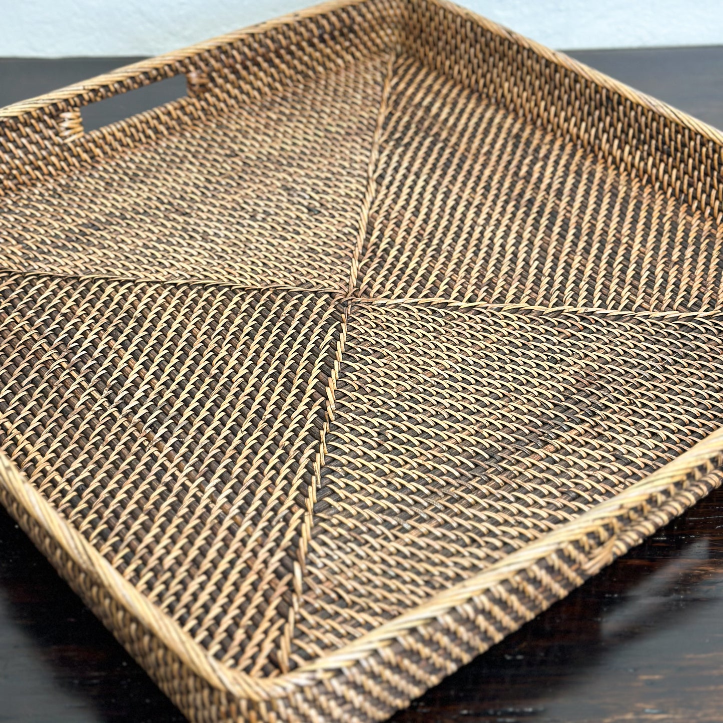 Square Rattan Tray with Inset Handles