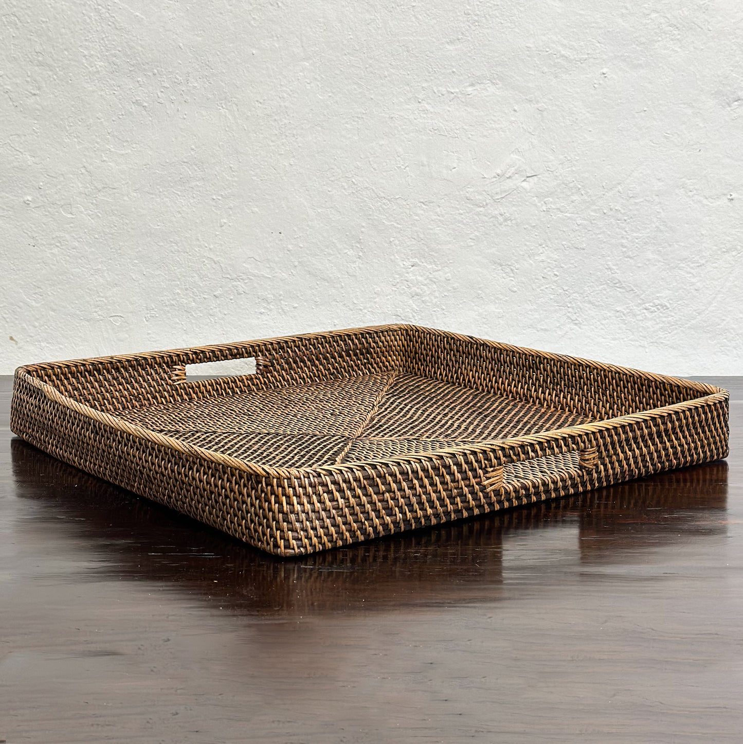 Square Rattan Tray with Inset Handles