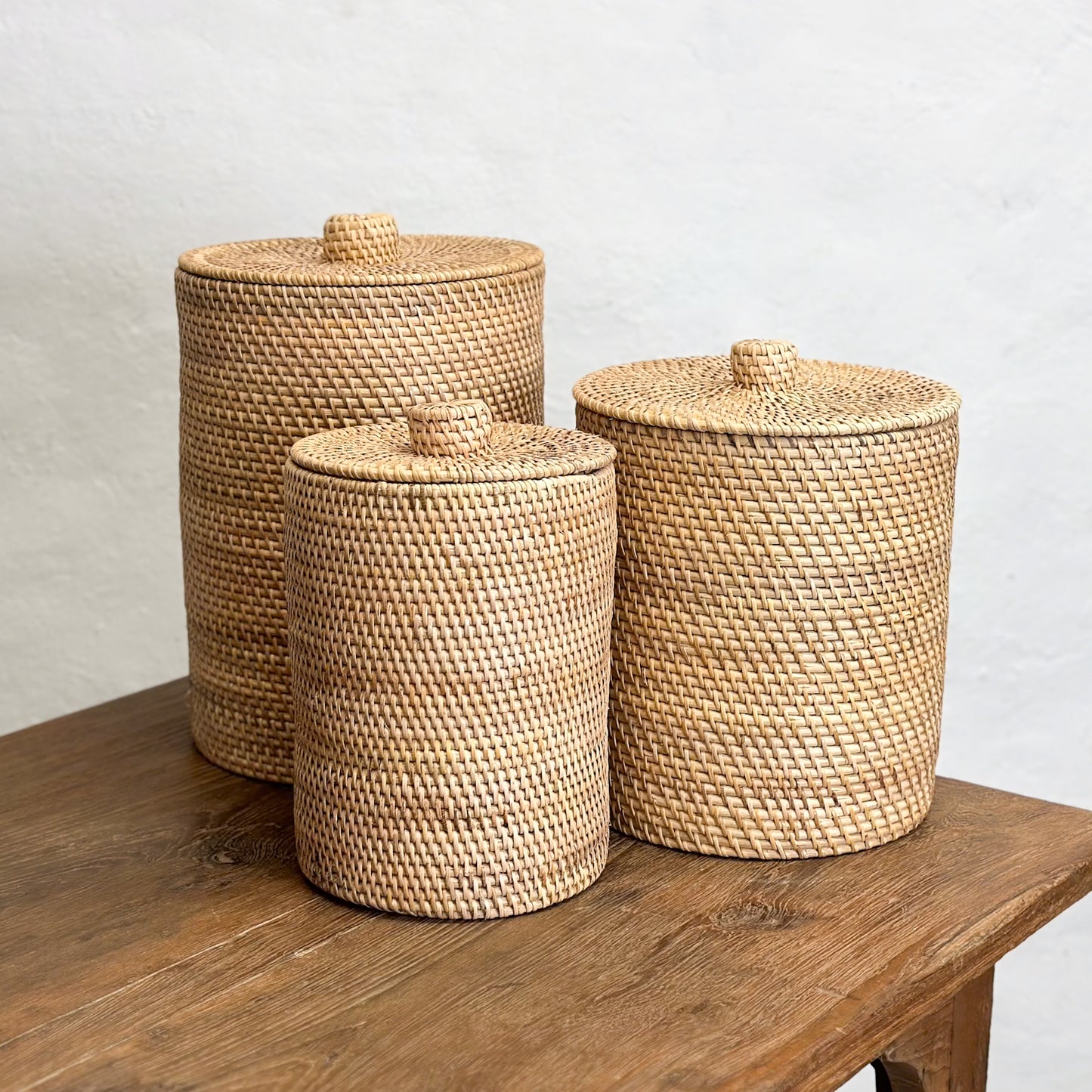 Cylindrical Rattan Basket with Lid