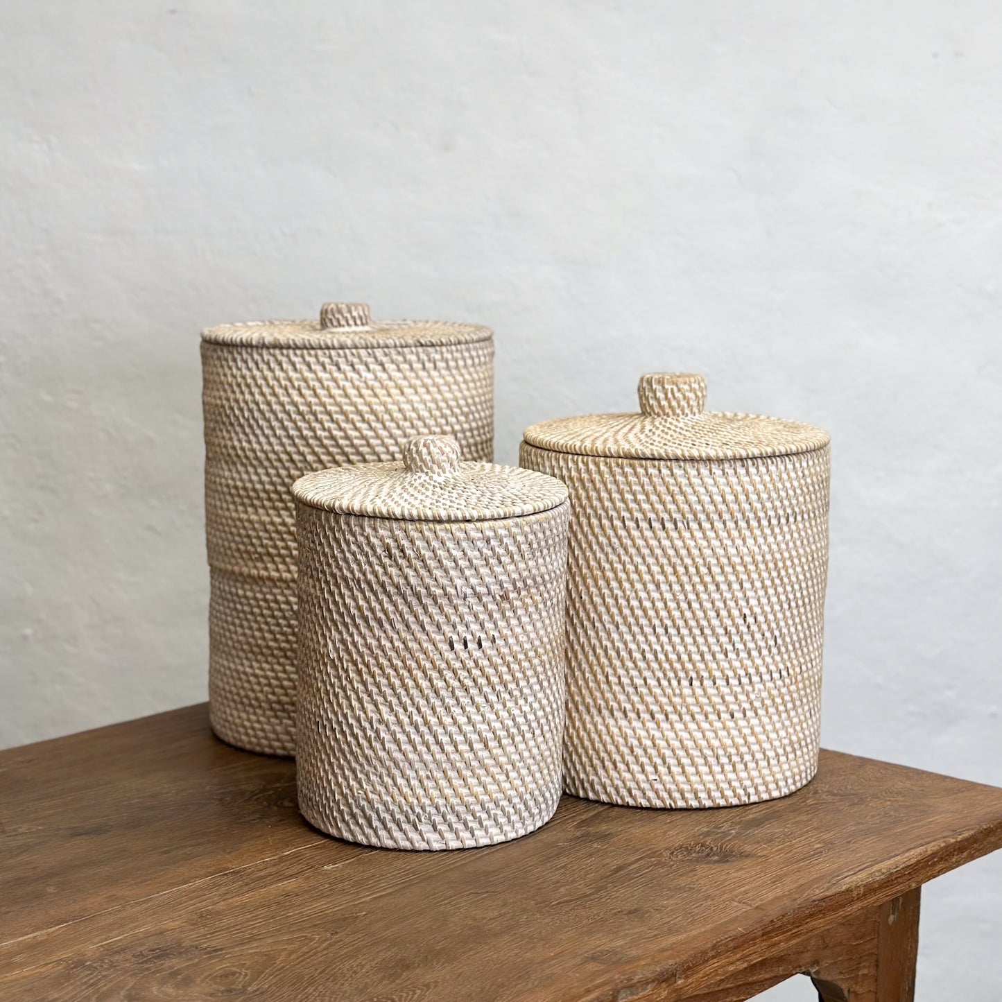 Cylindrical Rattan Basket with Lid