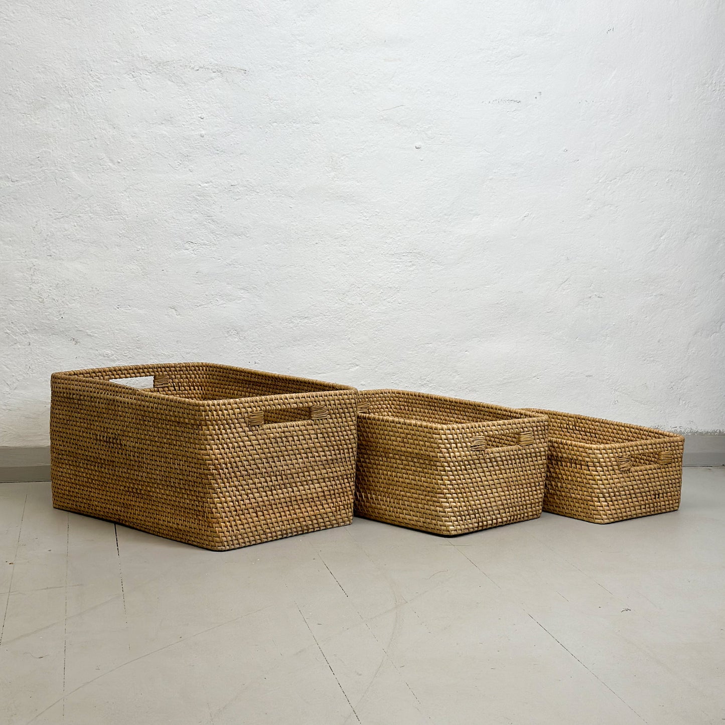 Rectangular Rattan Basket with Inset Handles