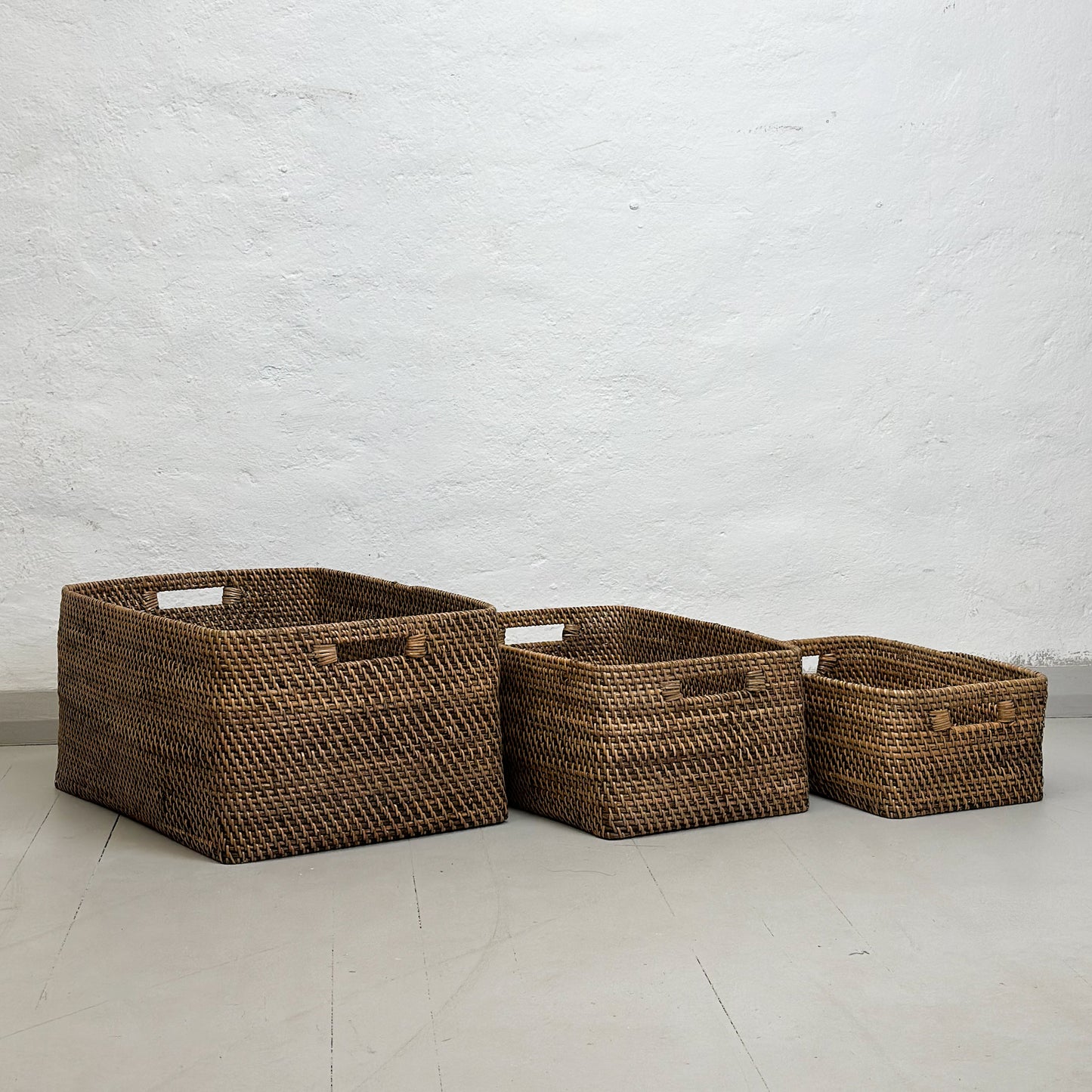 Rectangular Rattan Basket with Inset Handles