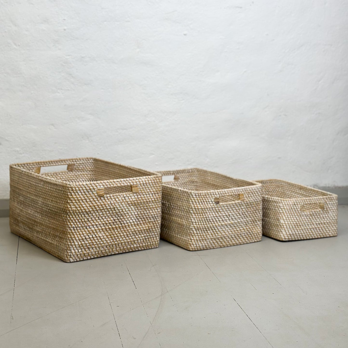 Rectangular Rattan Basket with Inset Handles