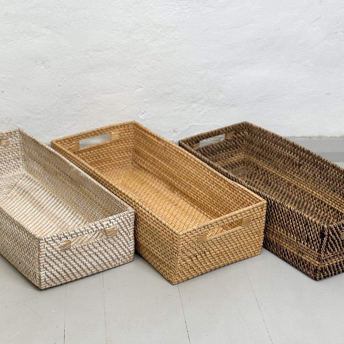 Long Rattan Box with Inset Handles