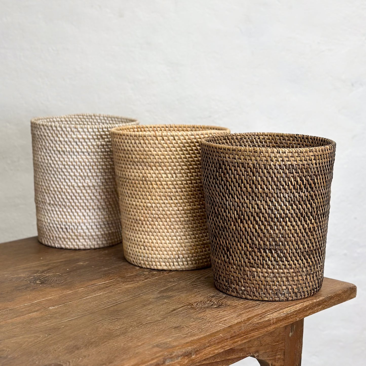 Tapered Rattan Waste Paper Basket