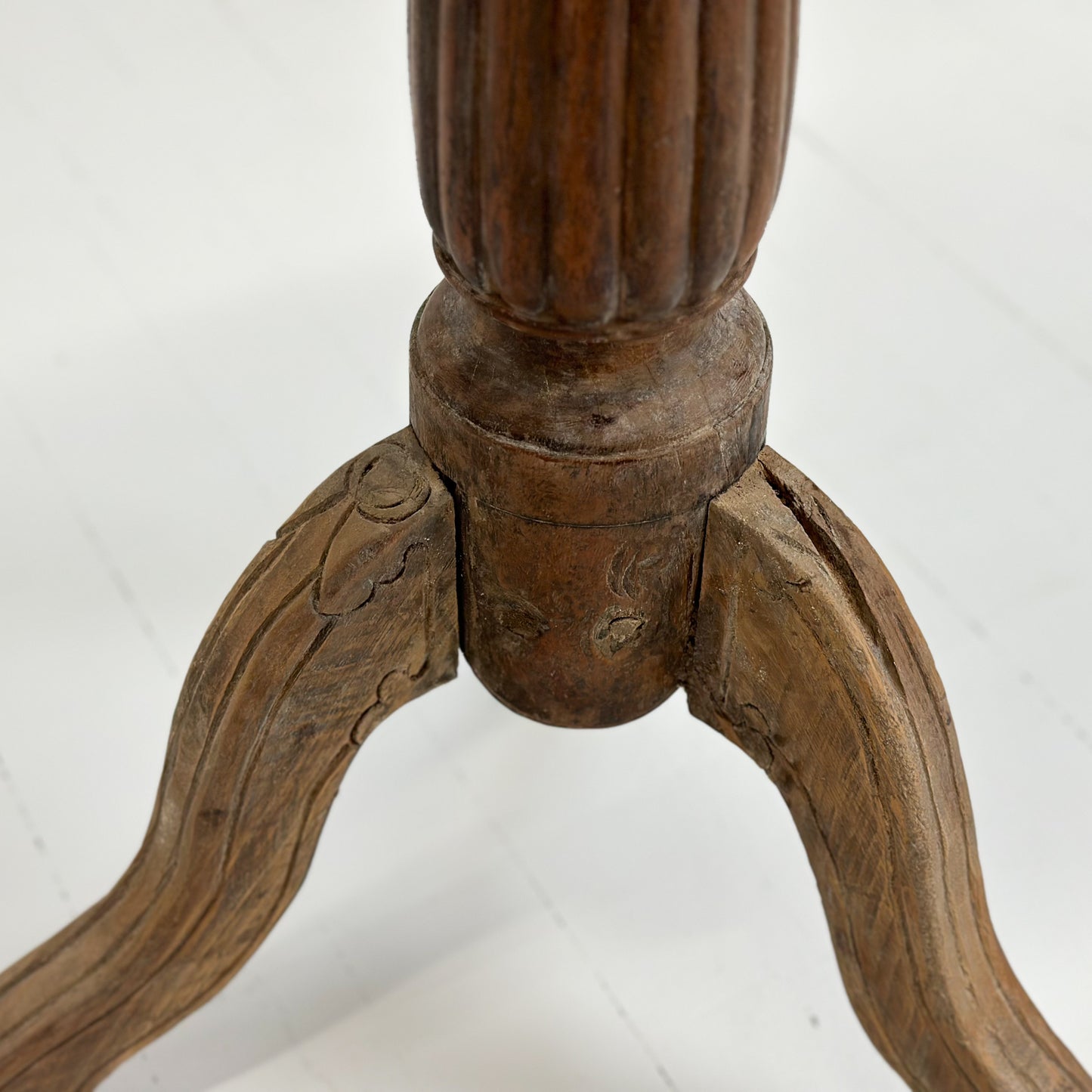 Vintage Teak Pedestal Vase Table with Marble Top