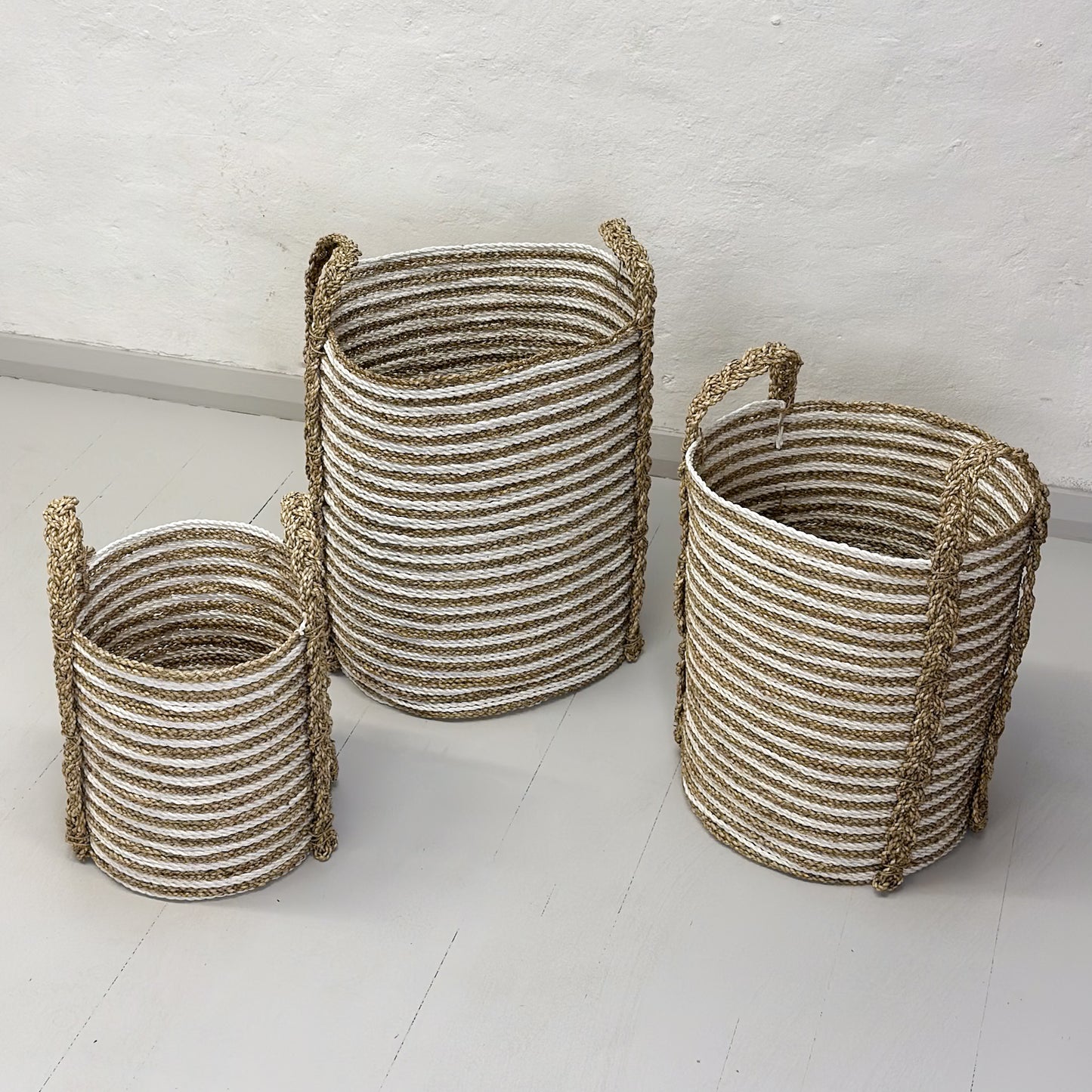 Natural & White Striped Sea Grass Basket