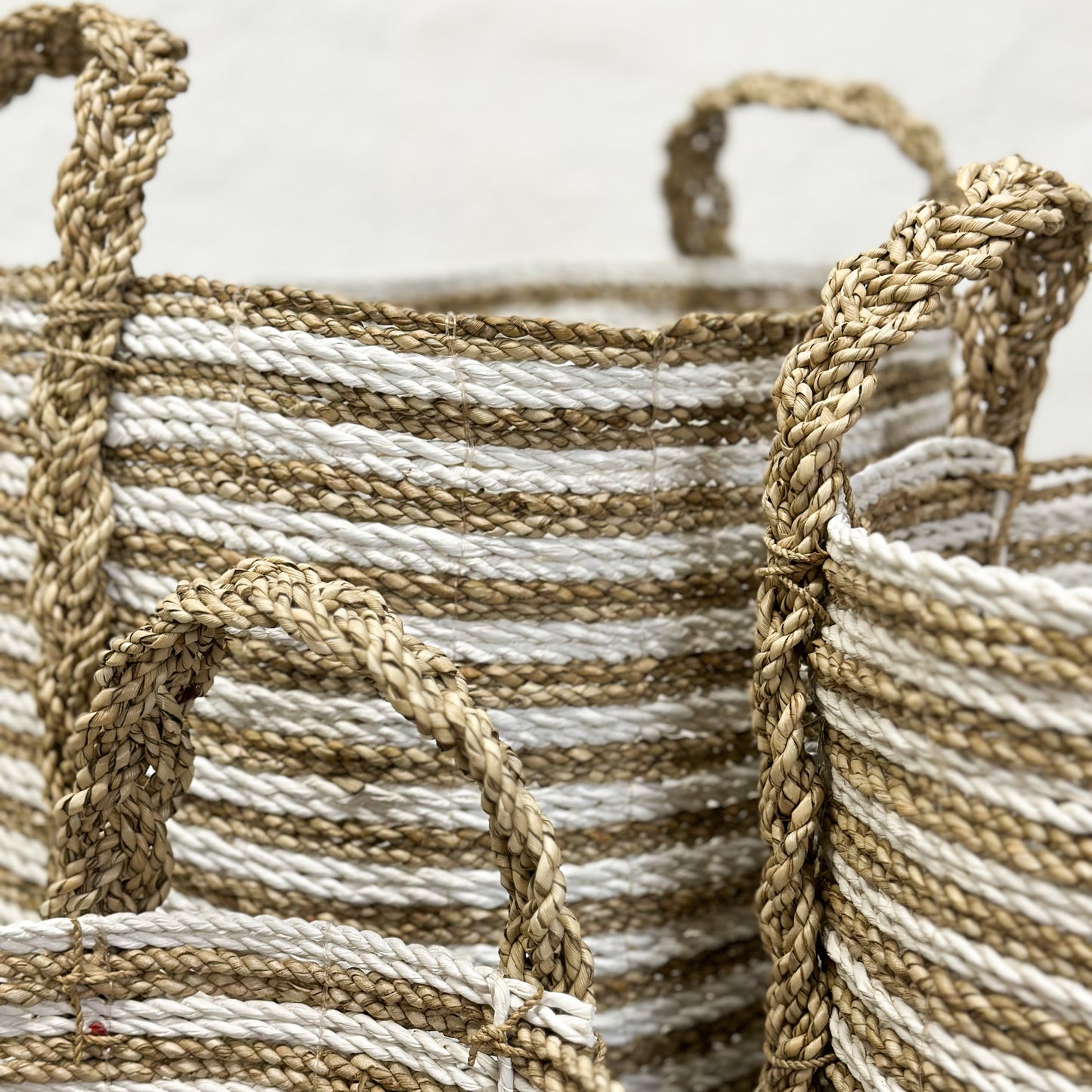 Natural & White Striped Sea Grass Basket