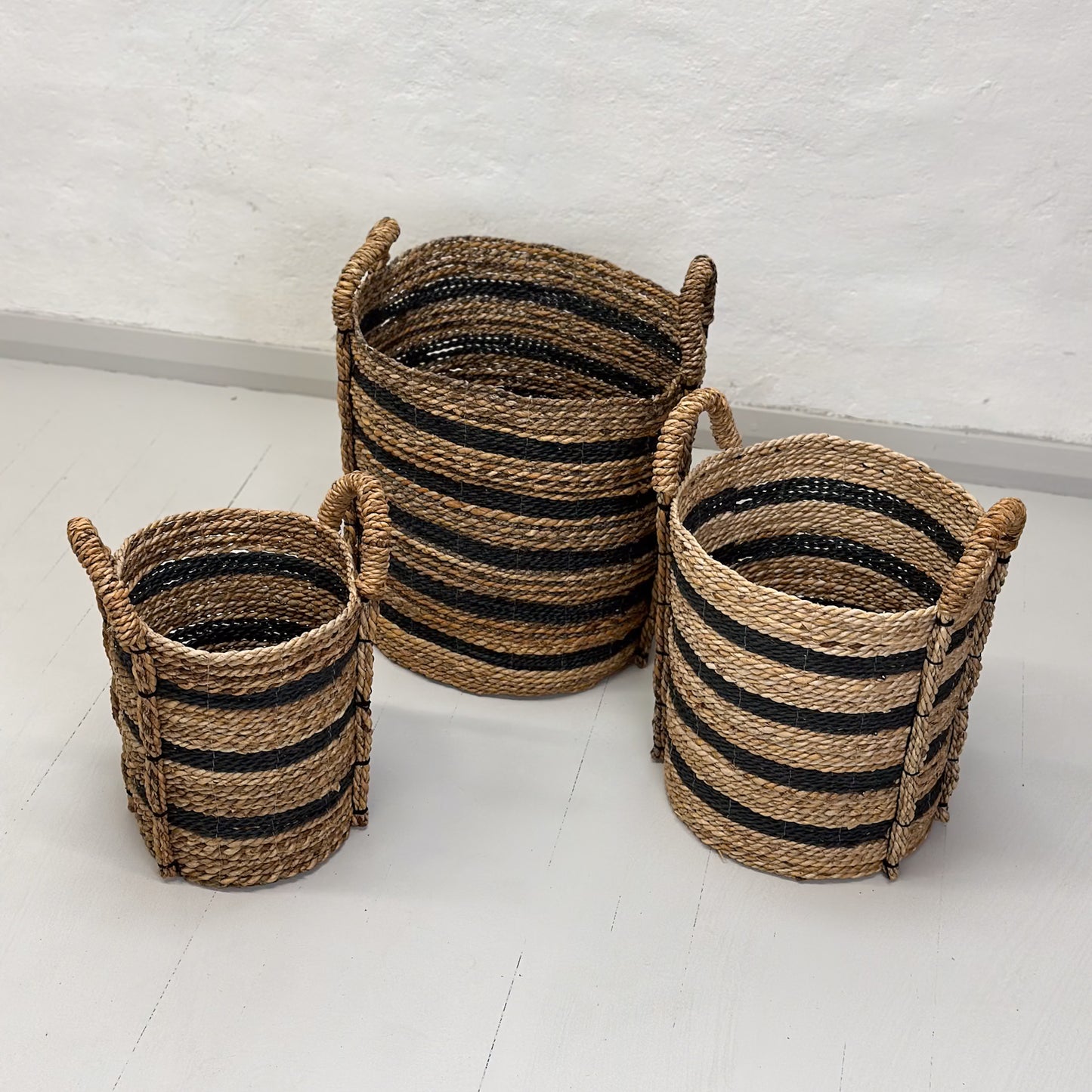 Striped Black & Natural Sea Grass Basket