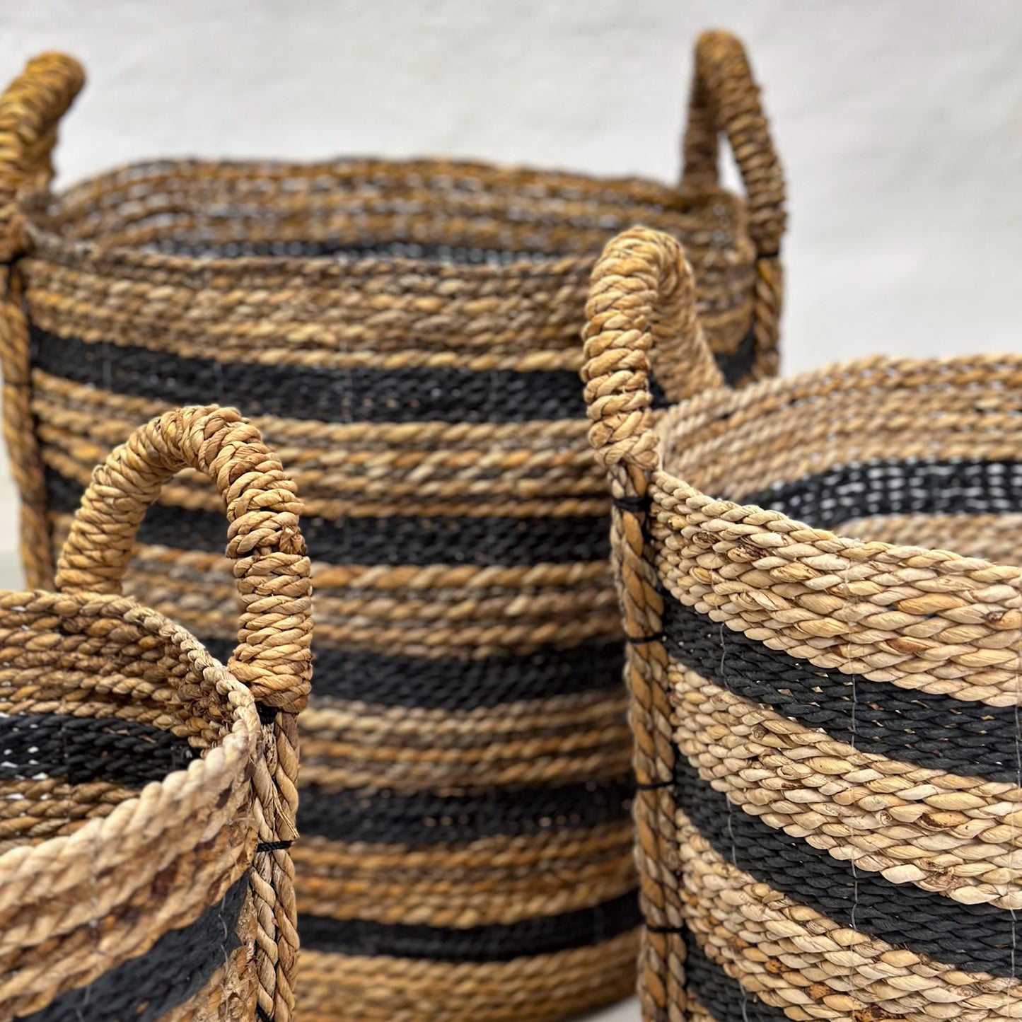 Striped Black & Natural Sea Grass Basket