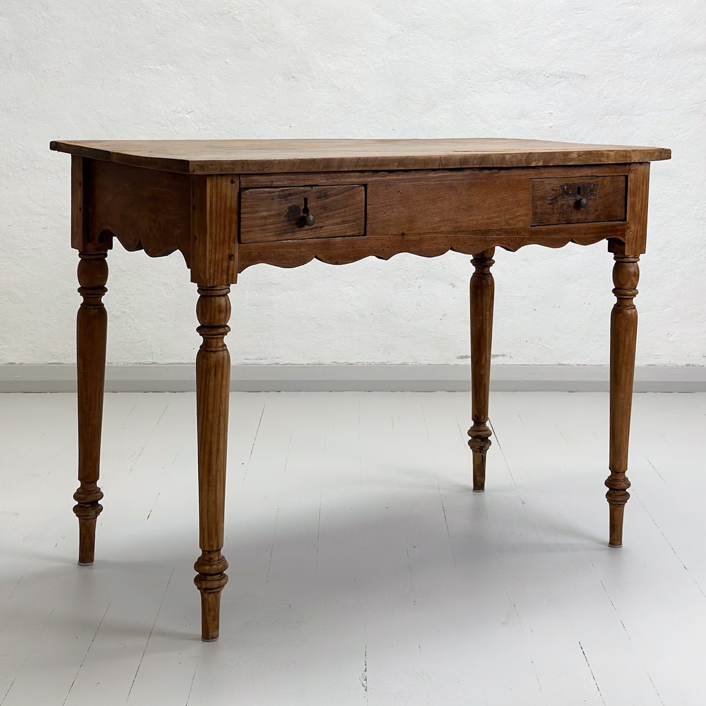 2 Drawer Table with Scalloped Apron