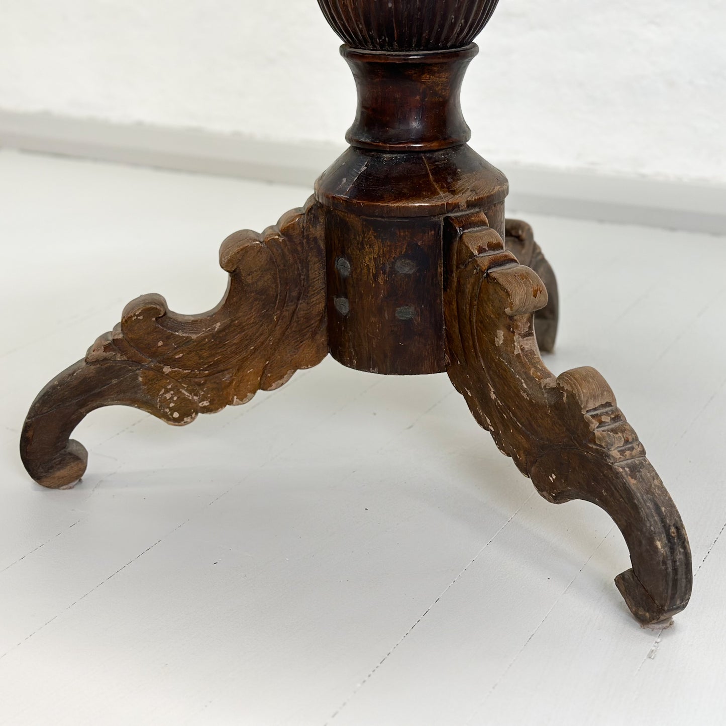 Vintage Teak Pedestal Table with Carved Leg