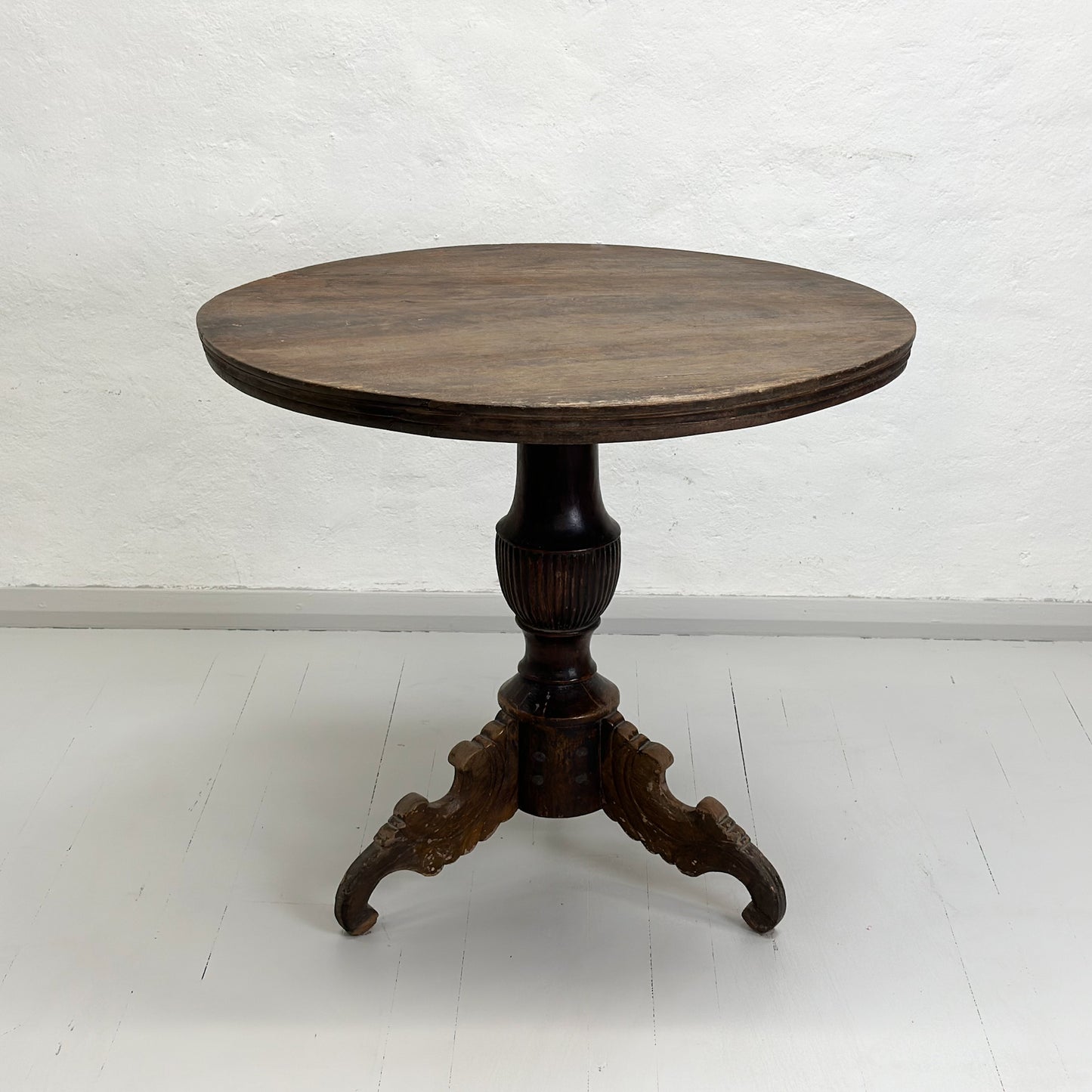 Vintage Teak Pedestal Table with Carved Leg