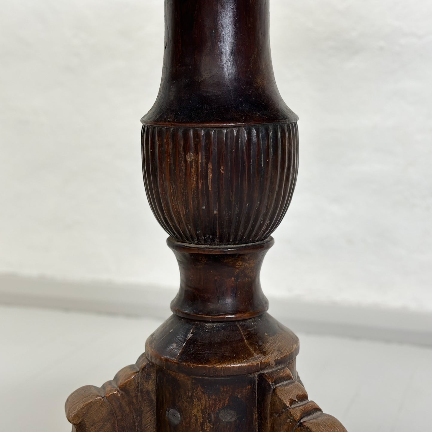 Vintage Teak Pedestal Table with Carved Leg