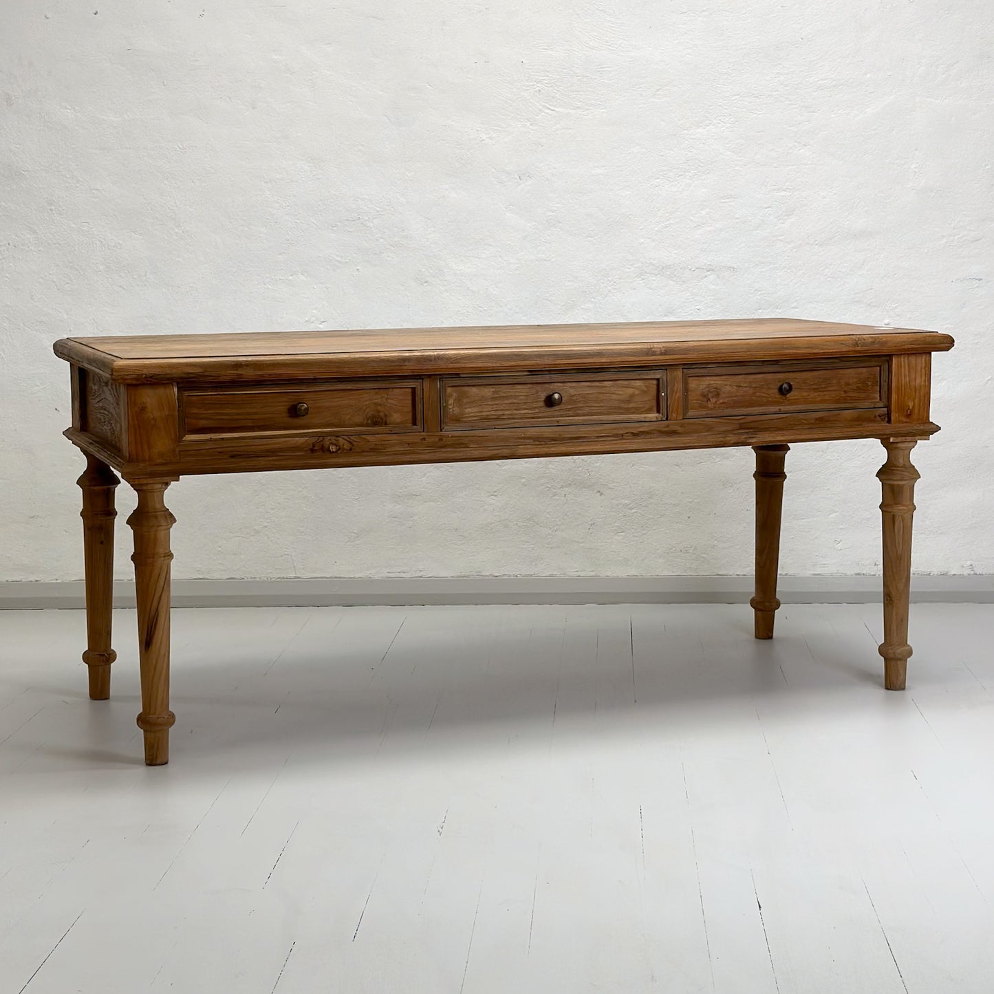 Teak Turned Leg 3 Drawer Console