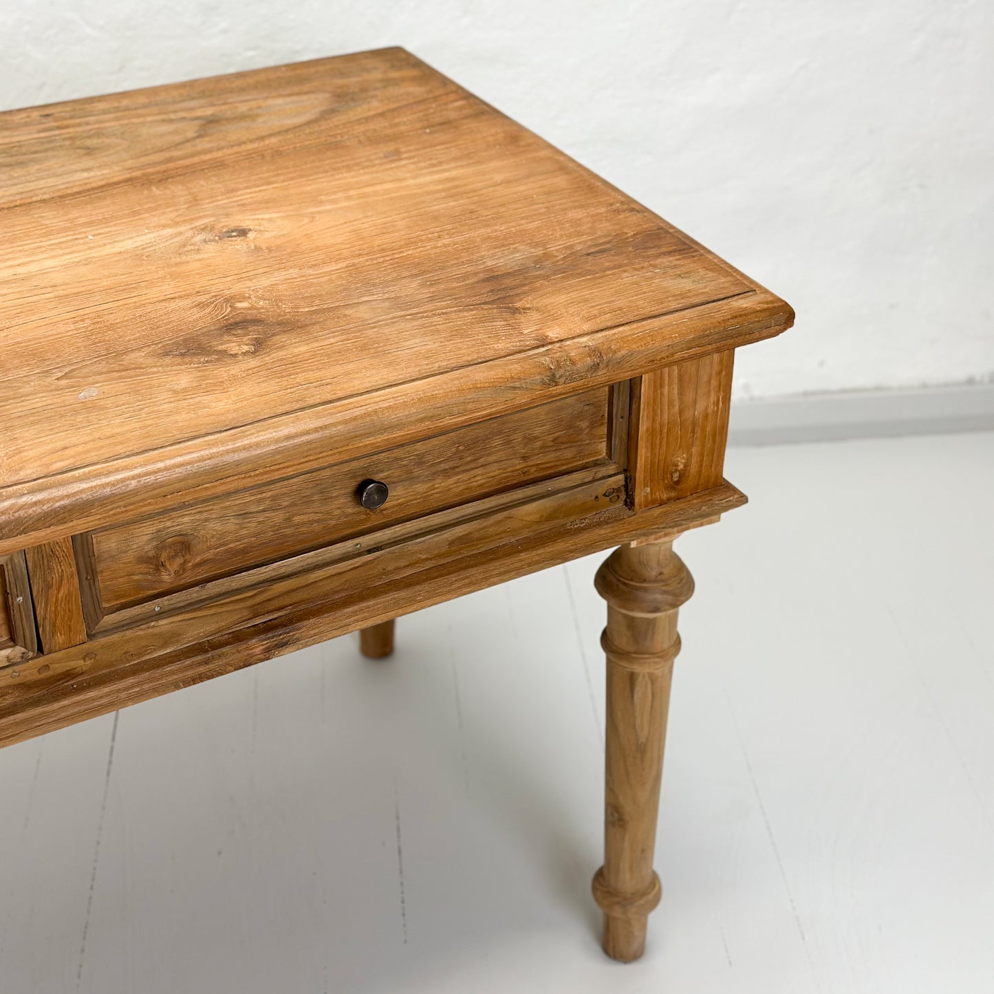 Teak Turned Leg 3 Drawer Console