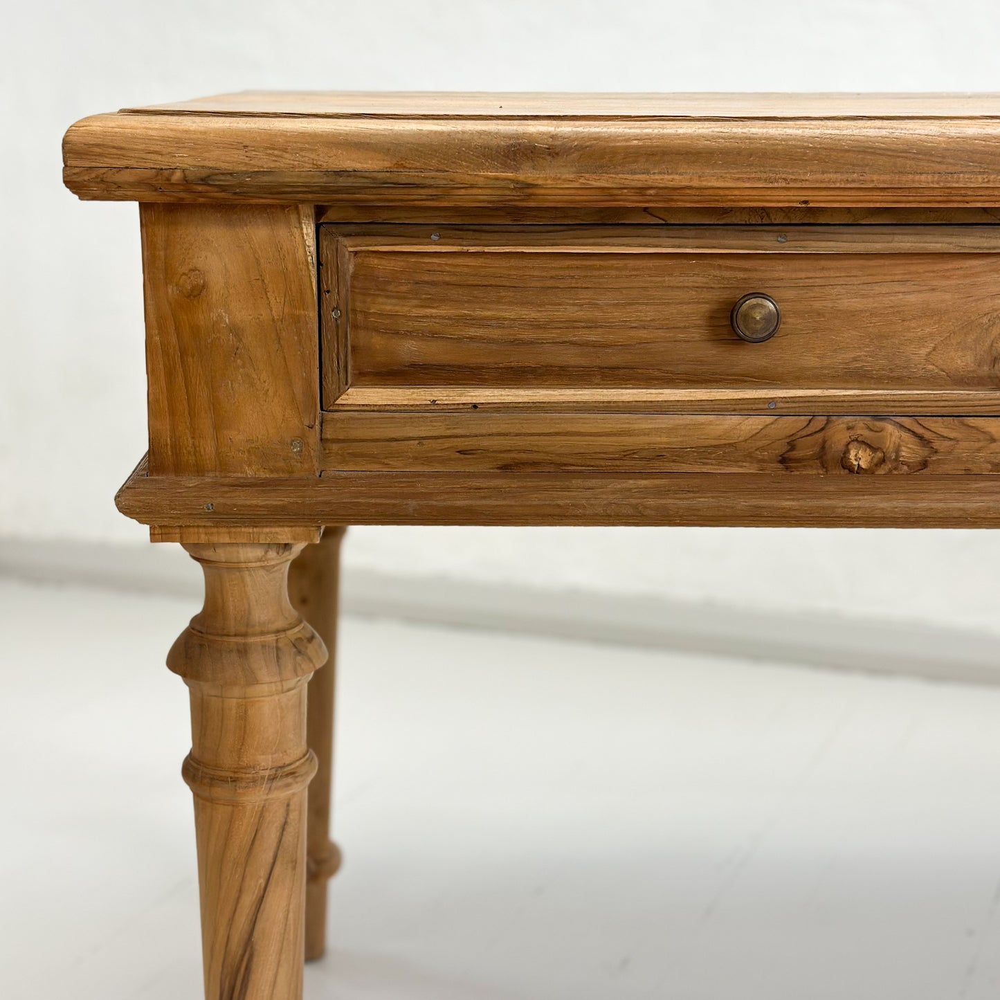 Teak Turned Leg 3 Drawer Console