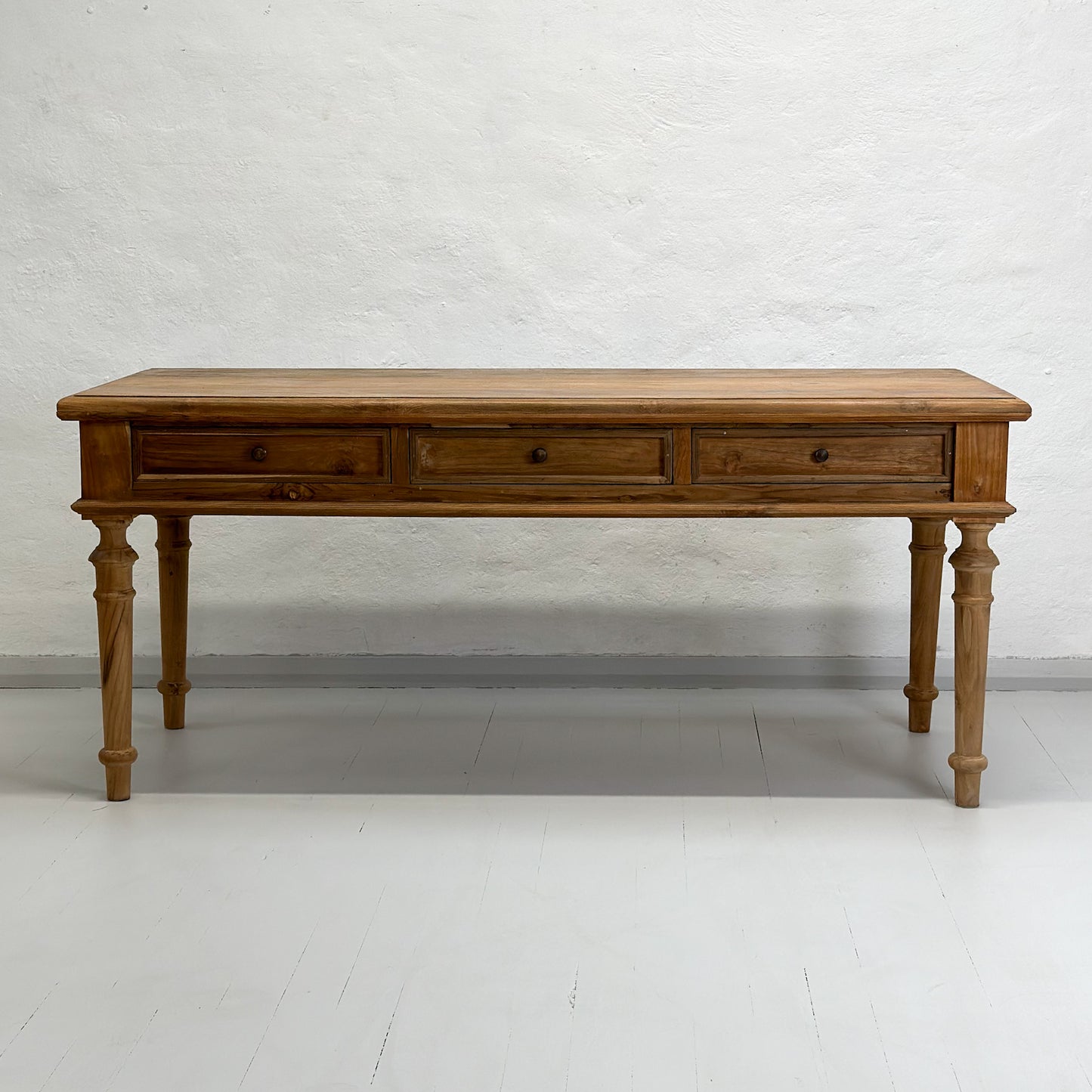 Teak Turned Leg 3 Drawer Console