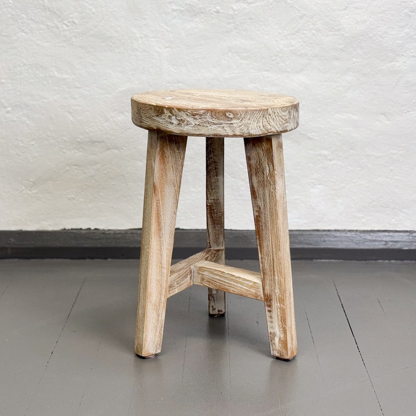 White Washed Teak Stool