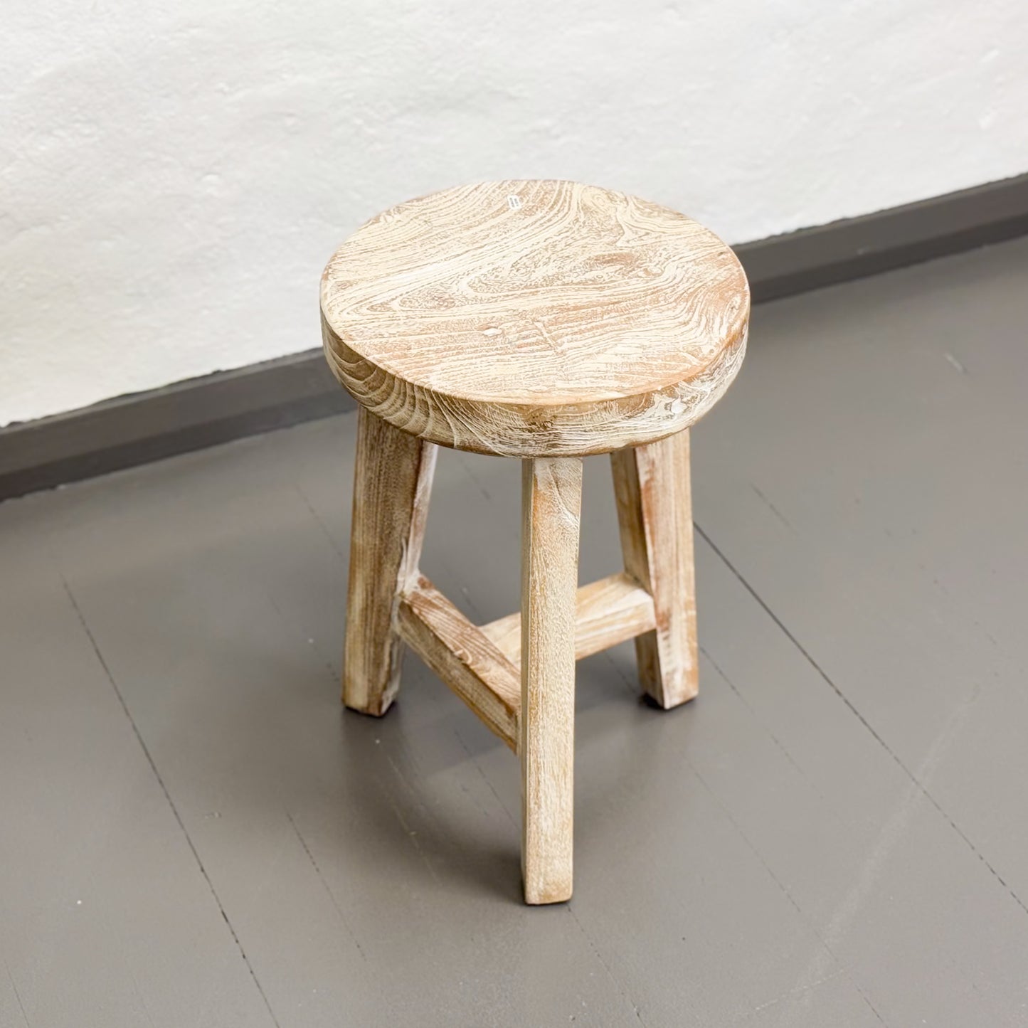 White Washed Teak Stool