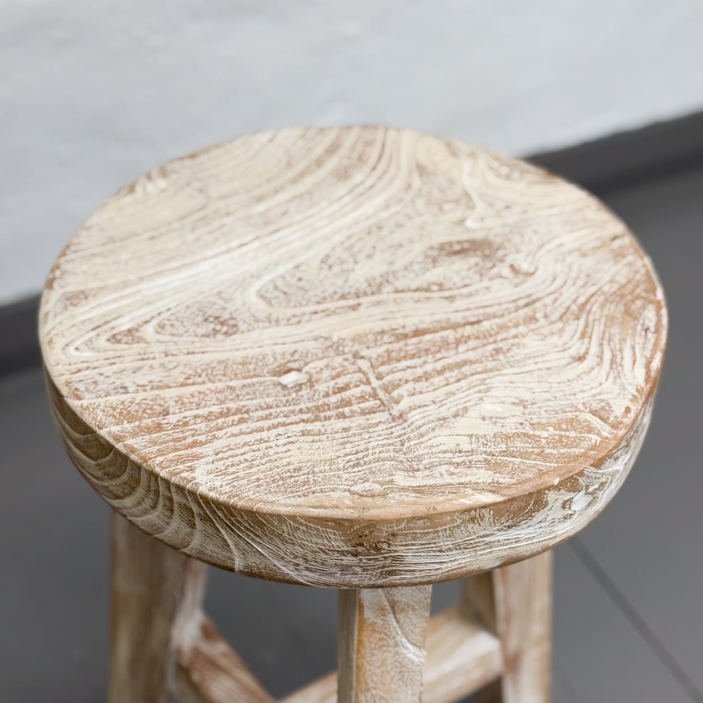 White Washed Teak Stool