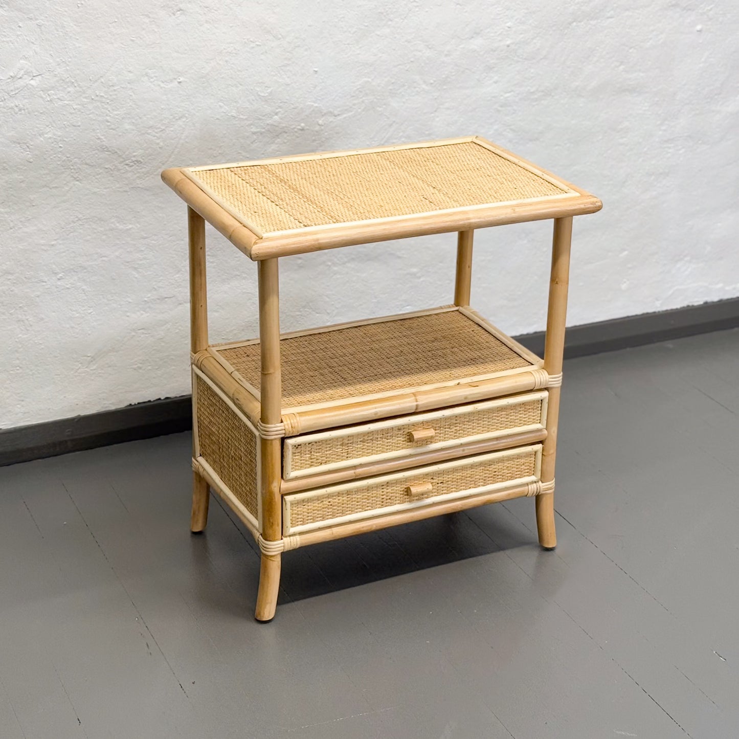 Rattan Side Table with Bottom Drawers