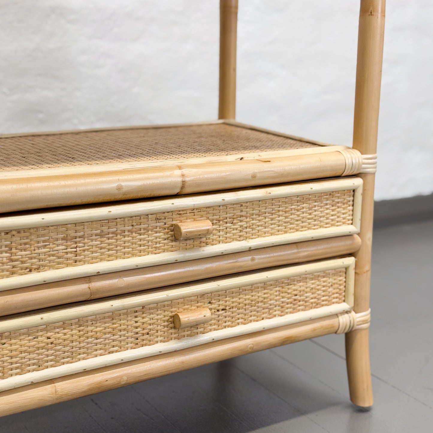 Rattan Side Table with Bottom Drawers