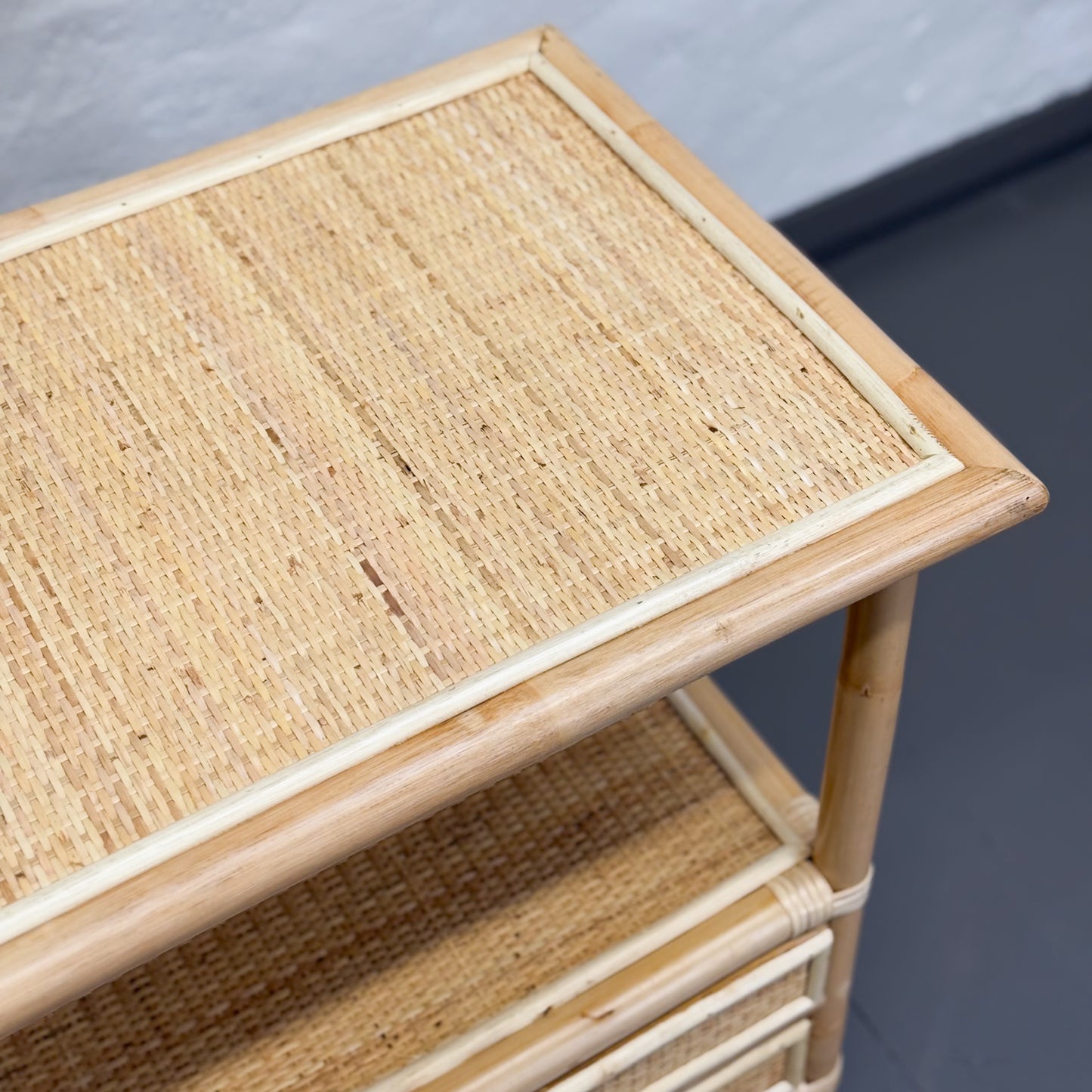 Rattan Side Table with Bottom Drawers