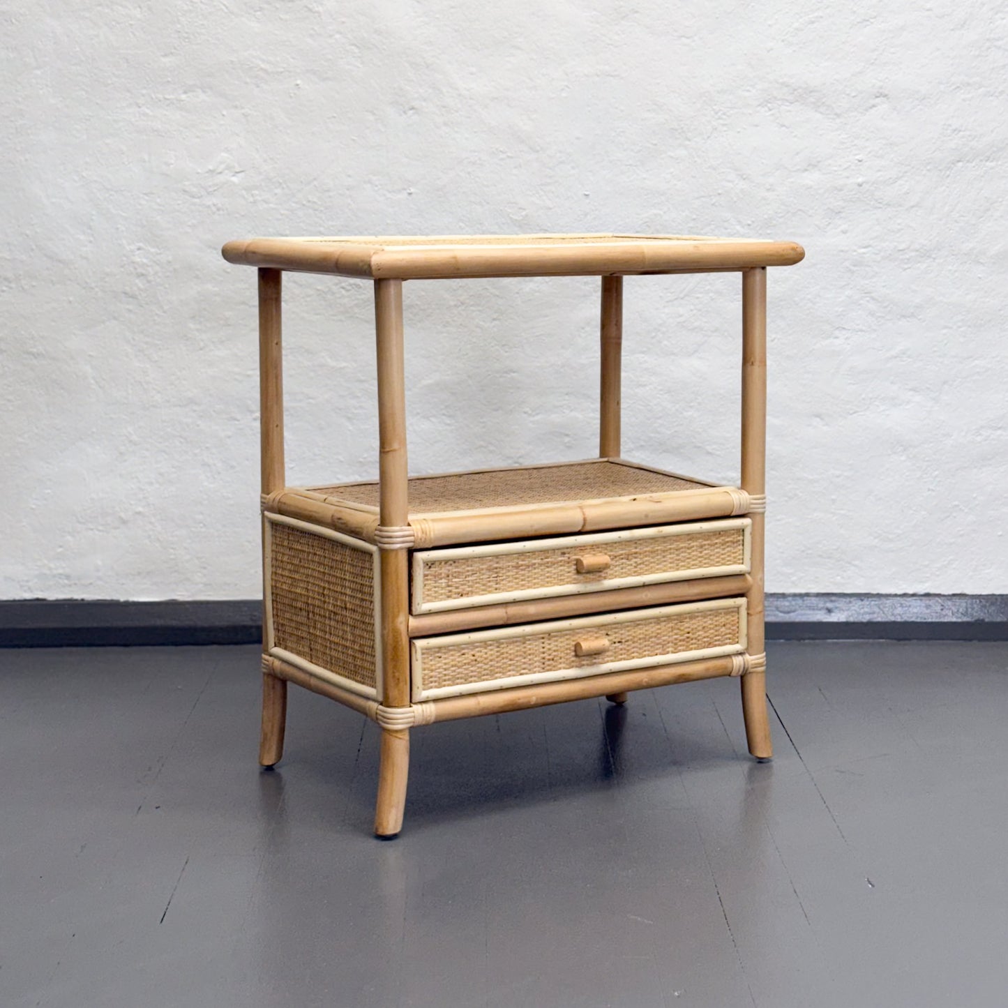 Rattan Side Table with Bottom Drawers