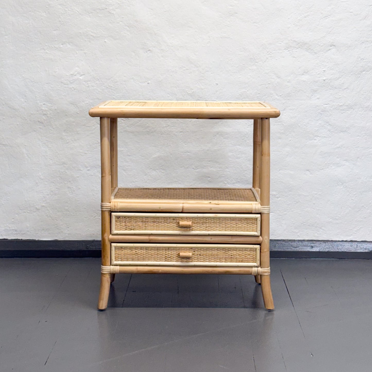 Rattan Side Table with Bottom Drawers