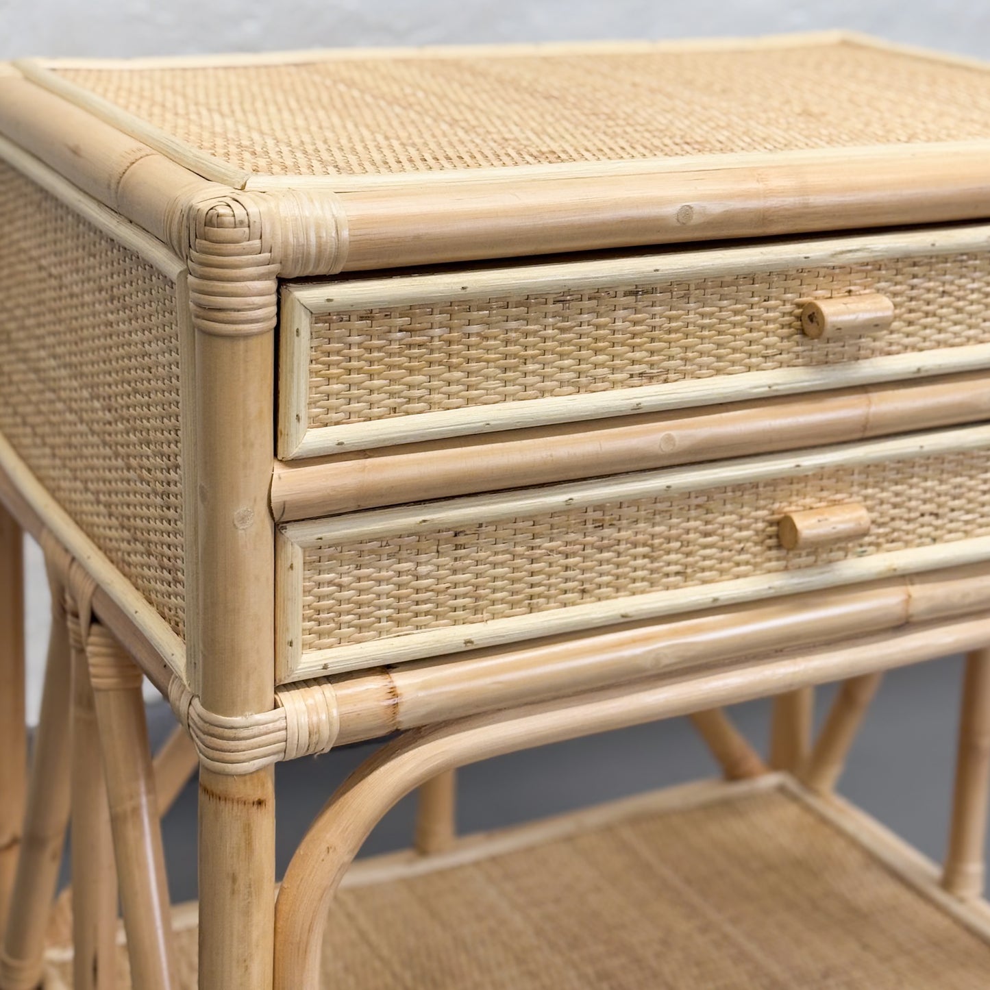 Rattan Side Table with Top Drawers