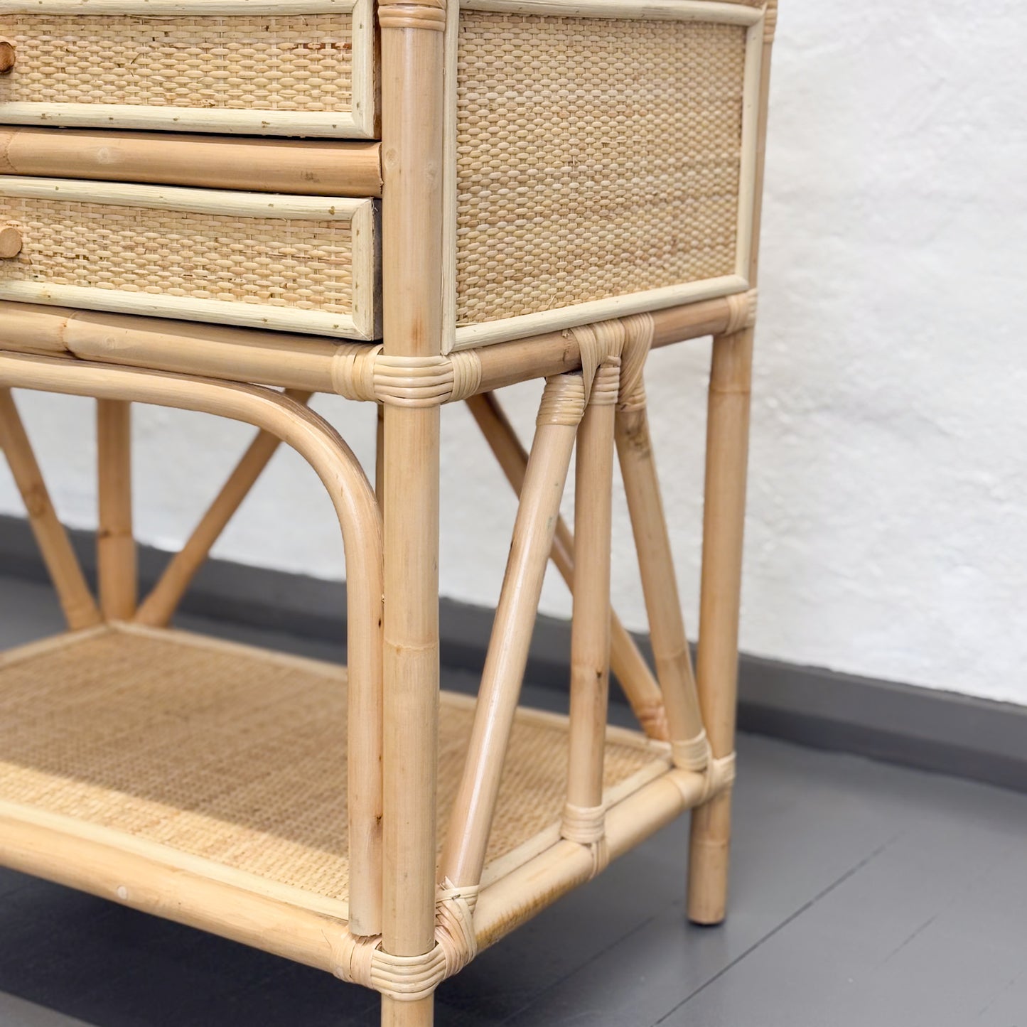 Rattan Side Table with Top Drawers