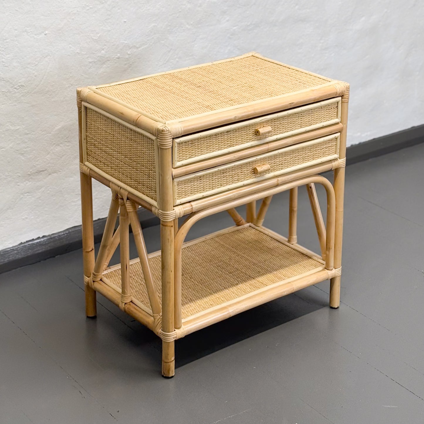 Rattan Side Table with Top Drawers