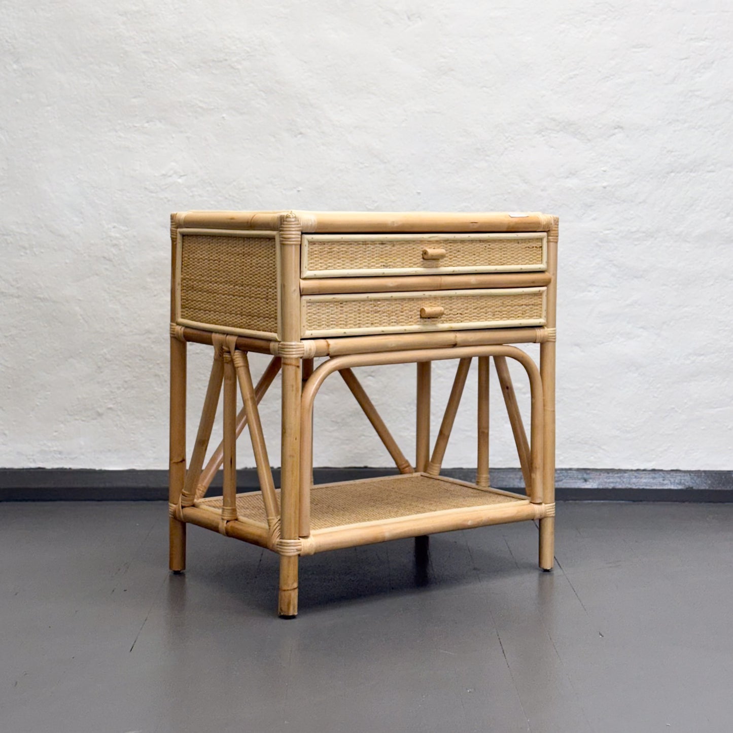 Rattan Side Table with Top Drawers