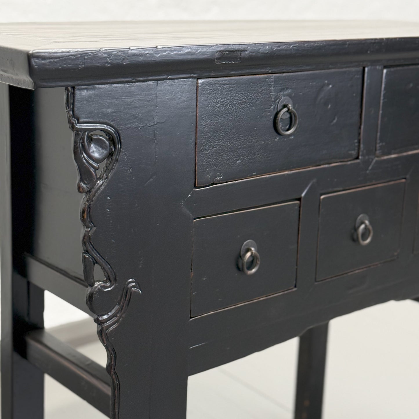 C17824-China-Chinese-Vintage-5-Drawer-Coffer-Console-Accent-Table-Black-Brown-Lacquer.3