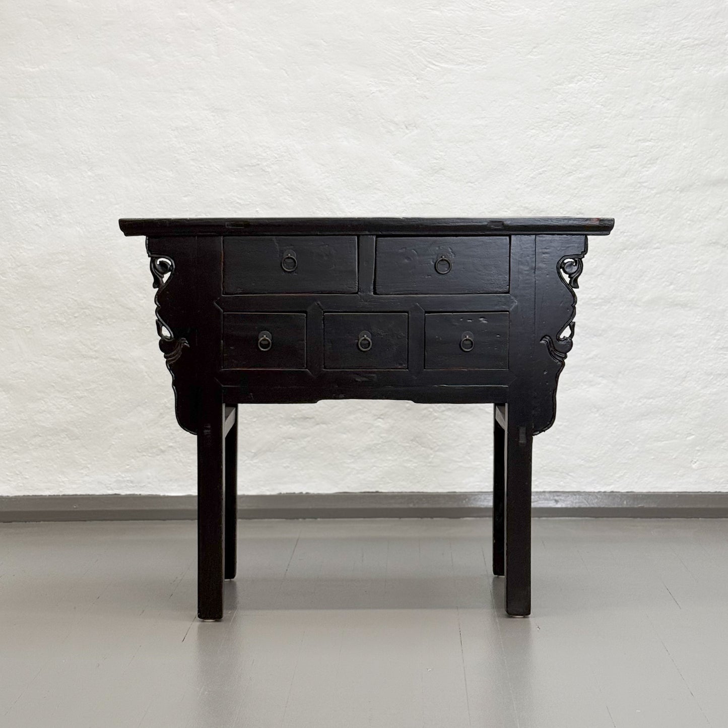 C17824-China-Chinese-Vintage-5-Drawer-Coffer-Console-Accent-Table-Black-Brown-Lacquer.4