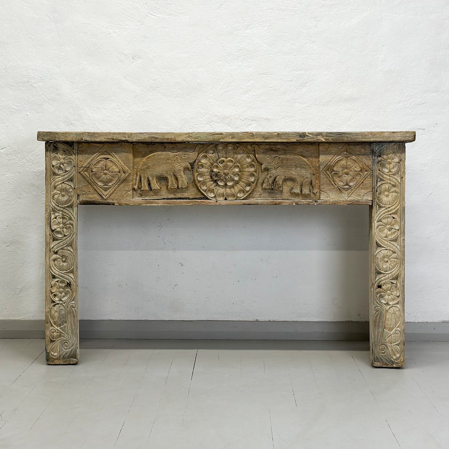 Elephant Carved Bleached Console