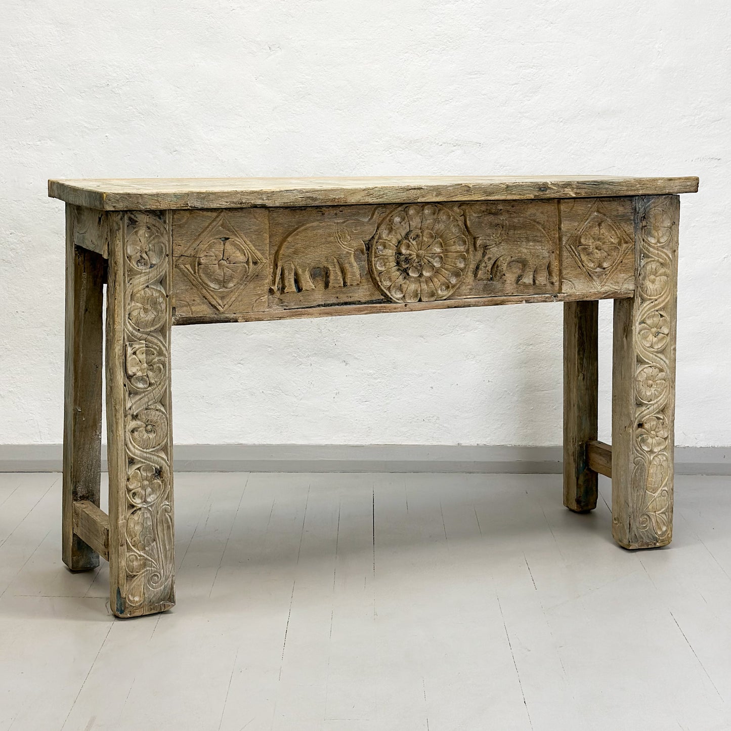 Elephant Carved Bleached Console