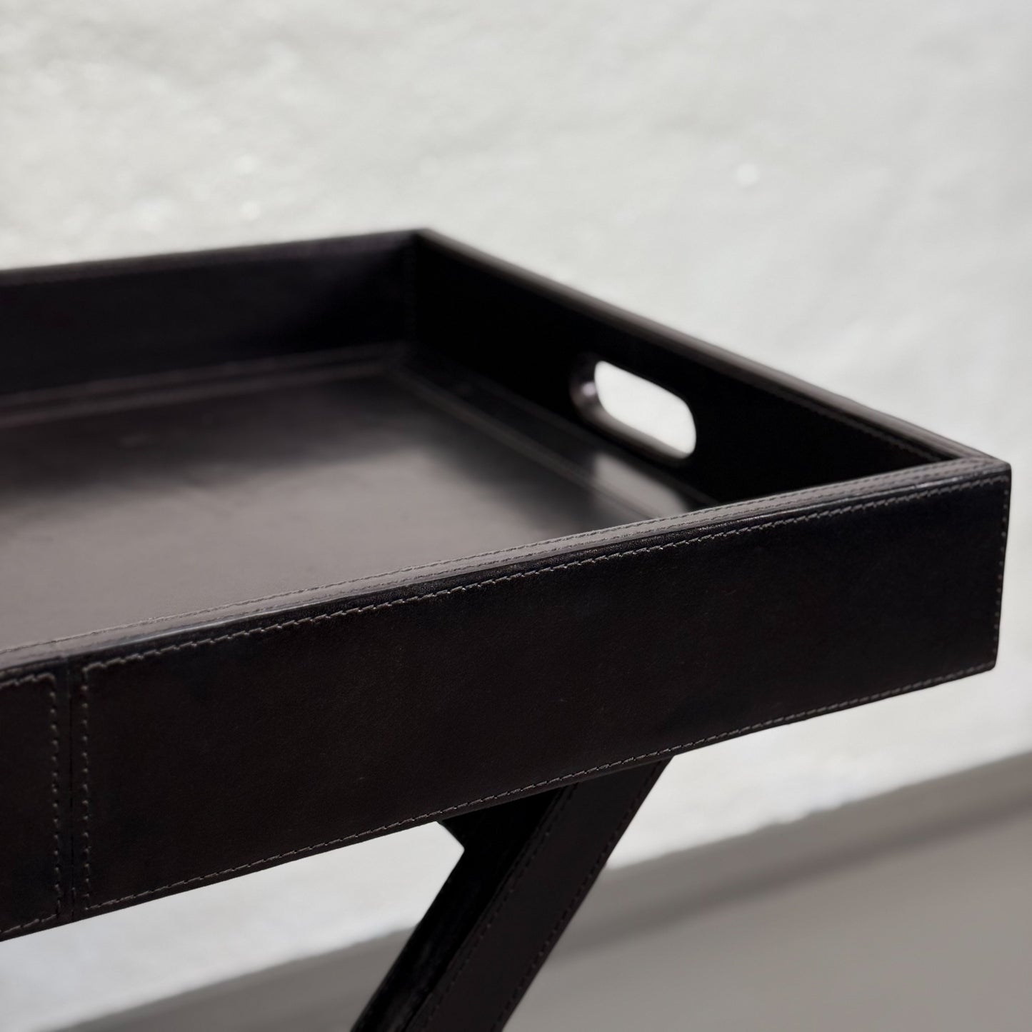 Black Leather Folding Butler's Tray