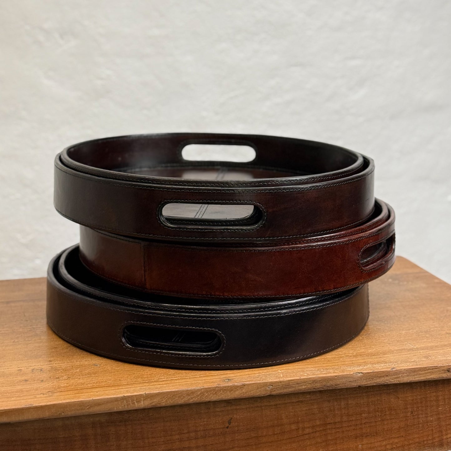 Dark Brown Round Leather Tray