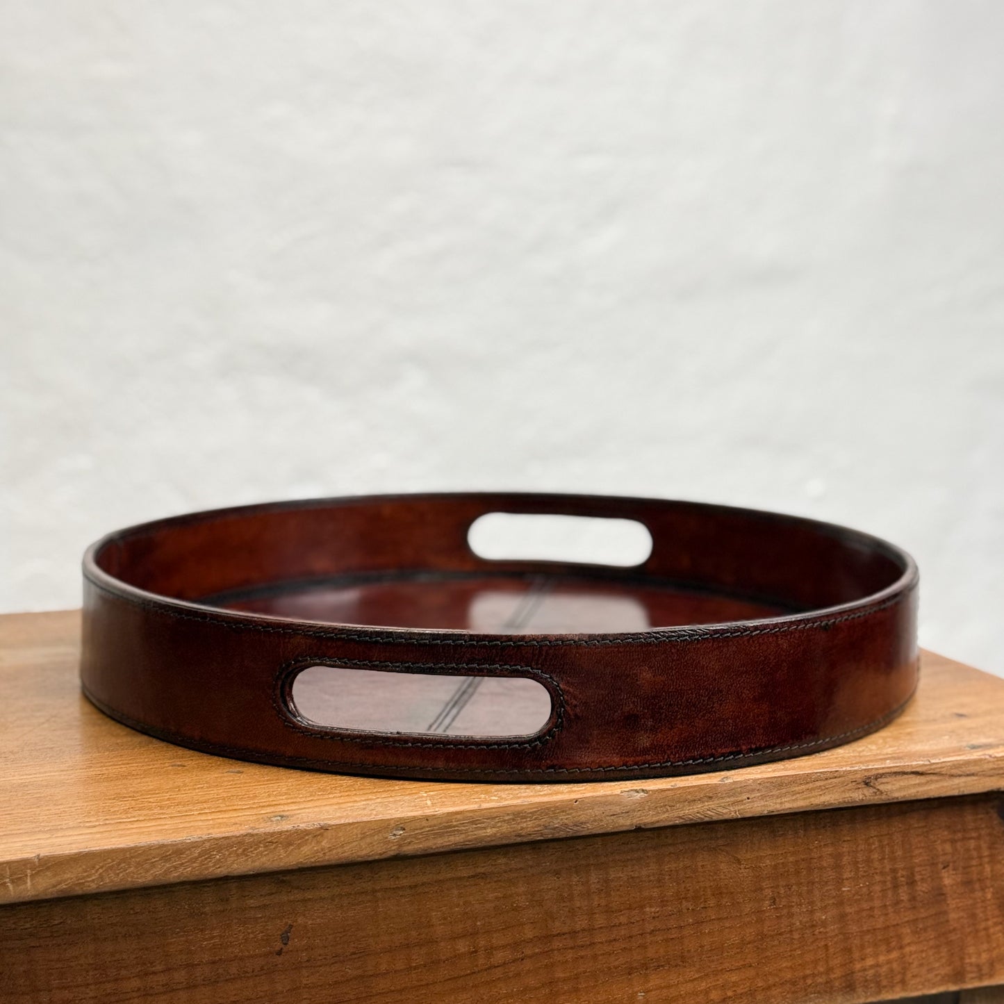 Tan Round Leather Tray