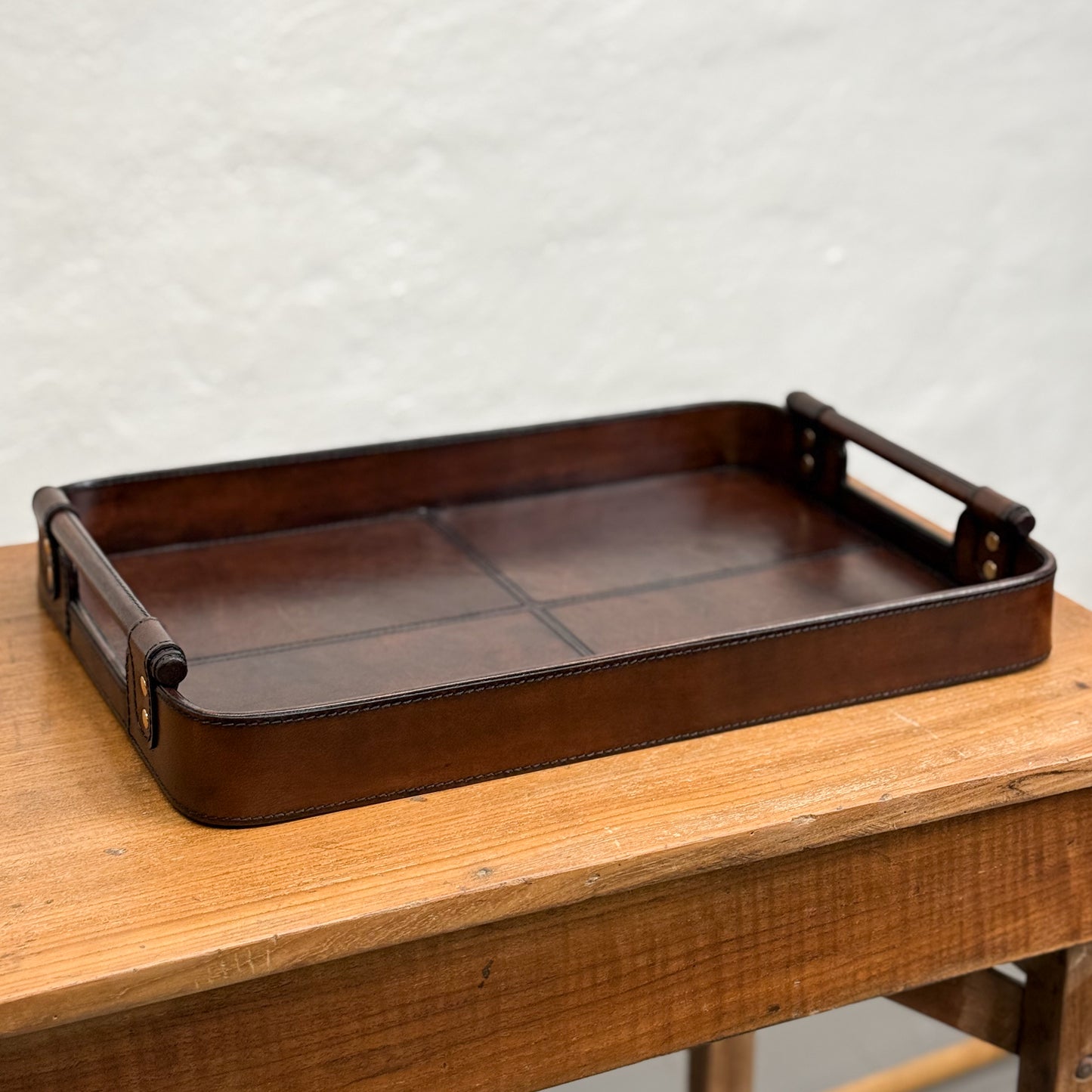 Dark Brown Rectangular Leather Tray