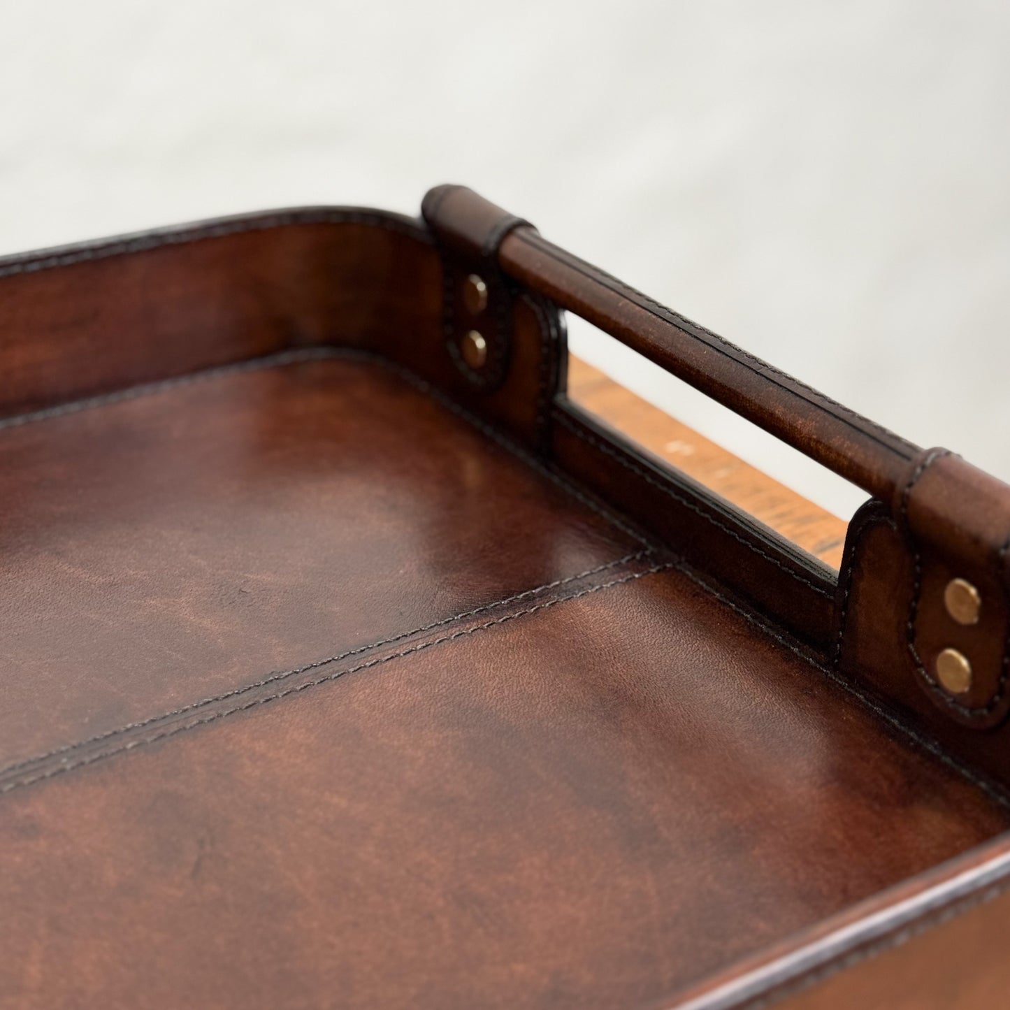 Dark Brown Rectangular Leather Tray