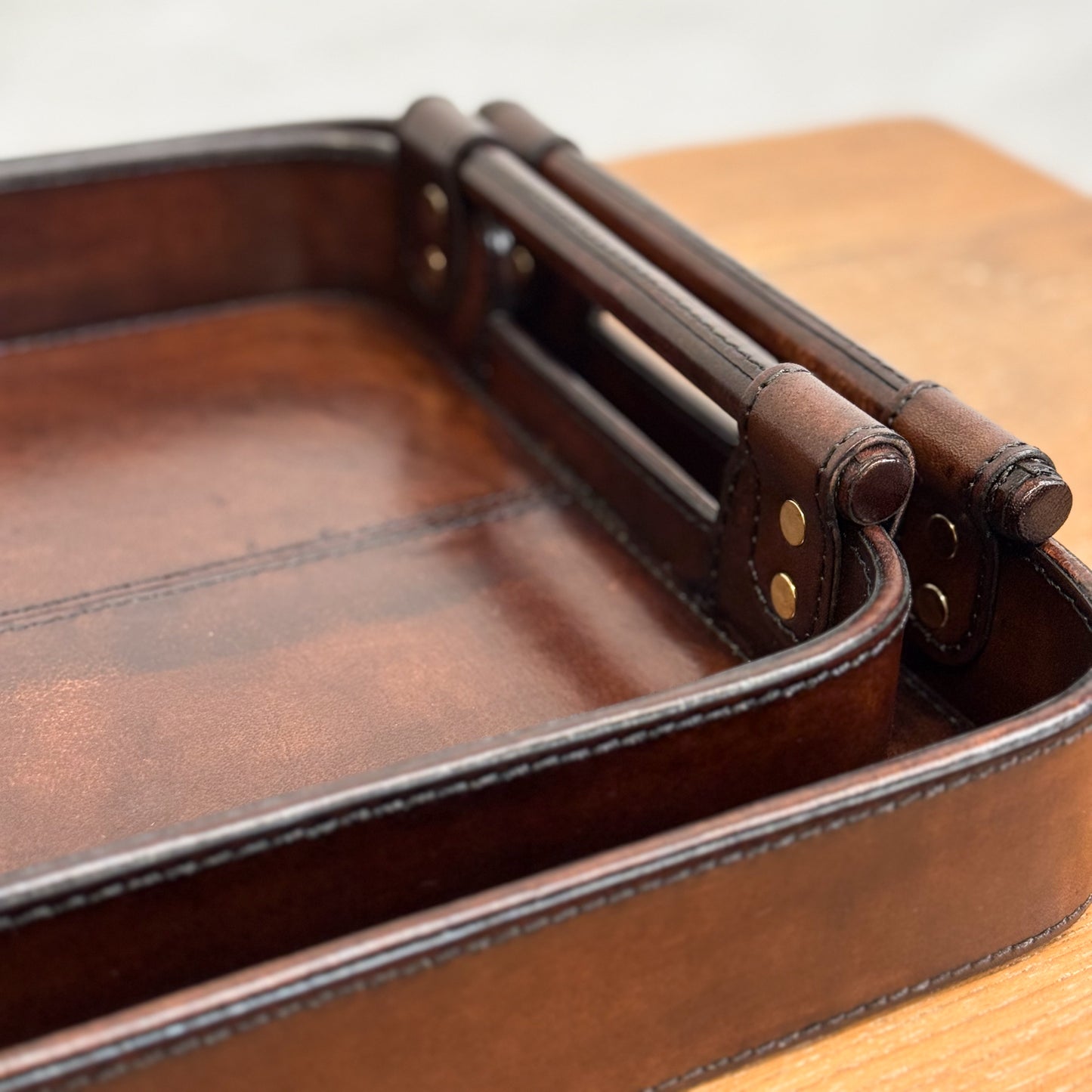 Dark Brown Rectangular Leather Tray