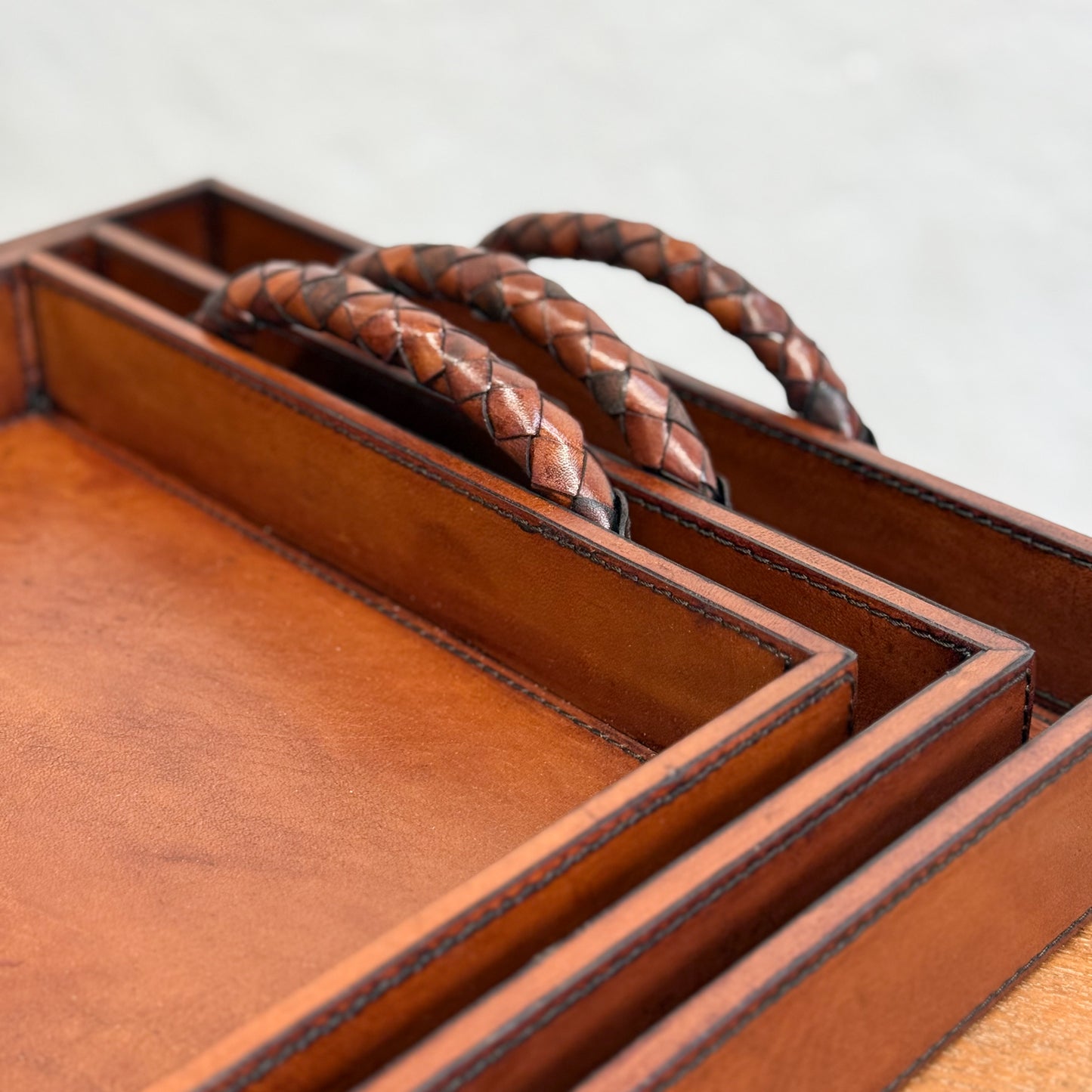 Leather Tray with Braided Handle