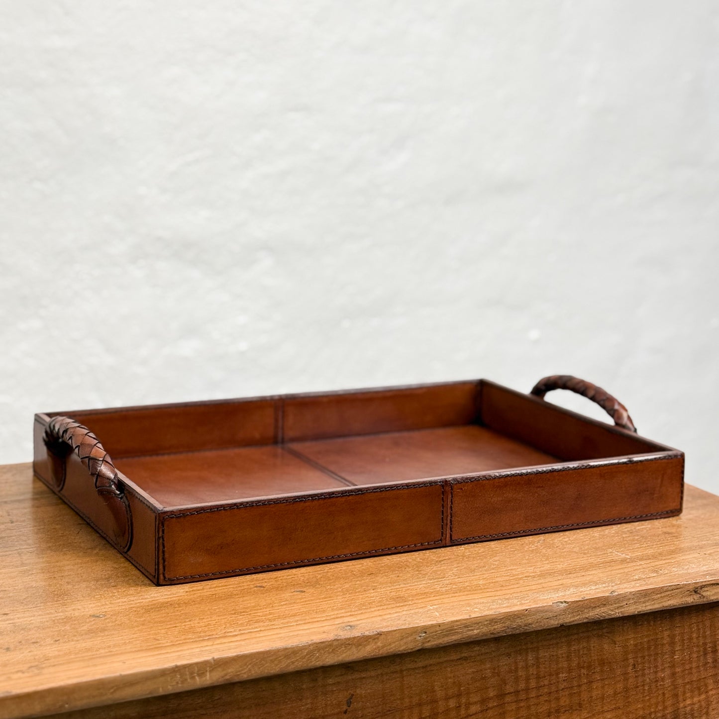 Leather Tray with Braided Handle