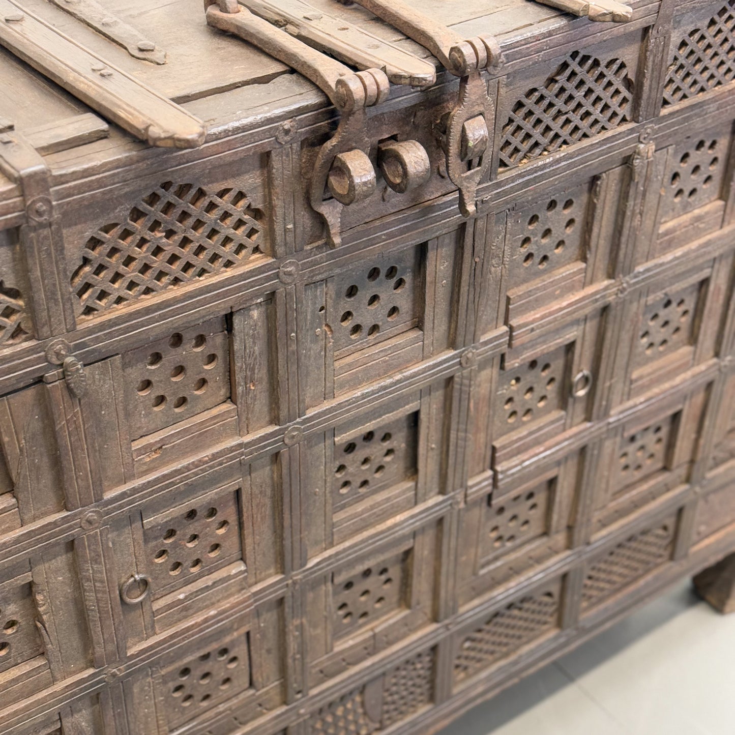 Lattice Carved Pitara Chest Cabinet