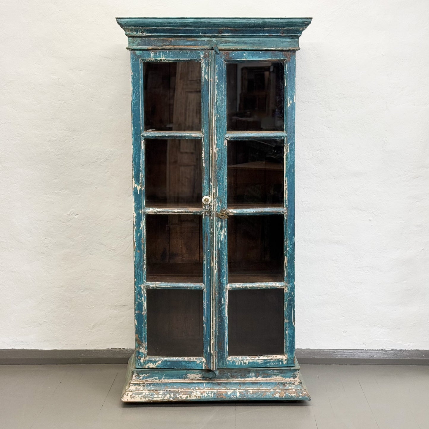 Distressed Vintage Glass Display Cabinet