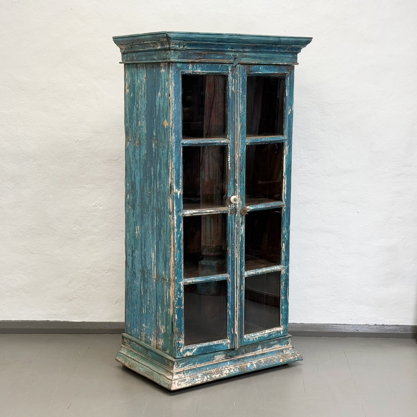 Distressed Vintage Glass Display Cabinet