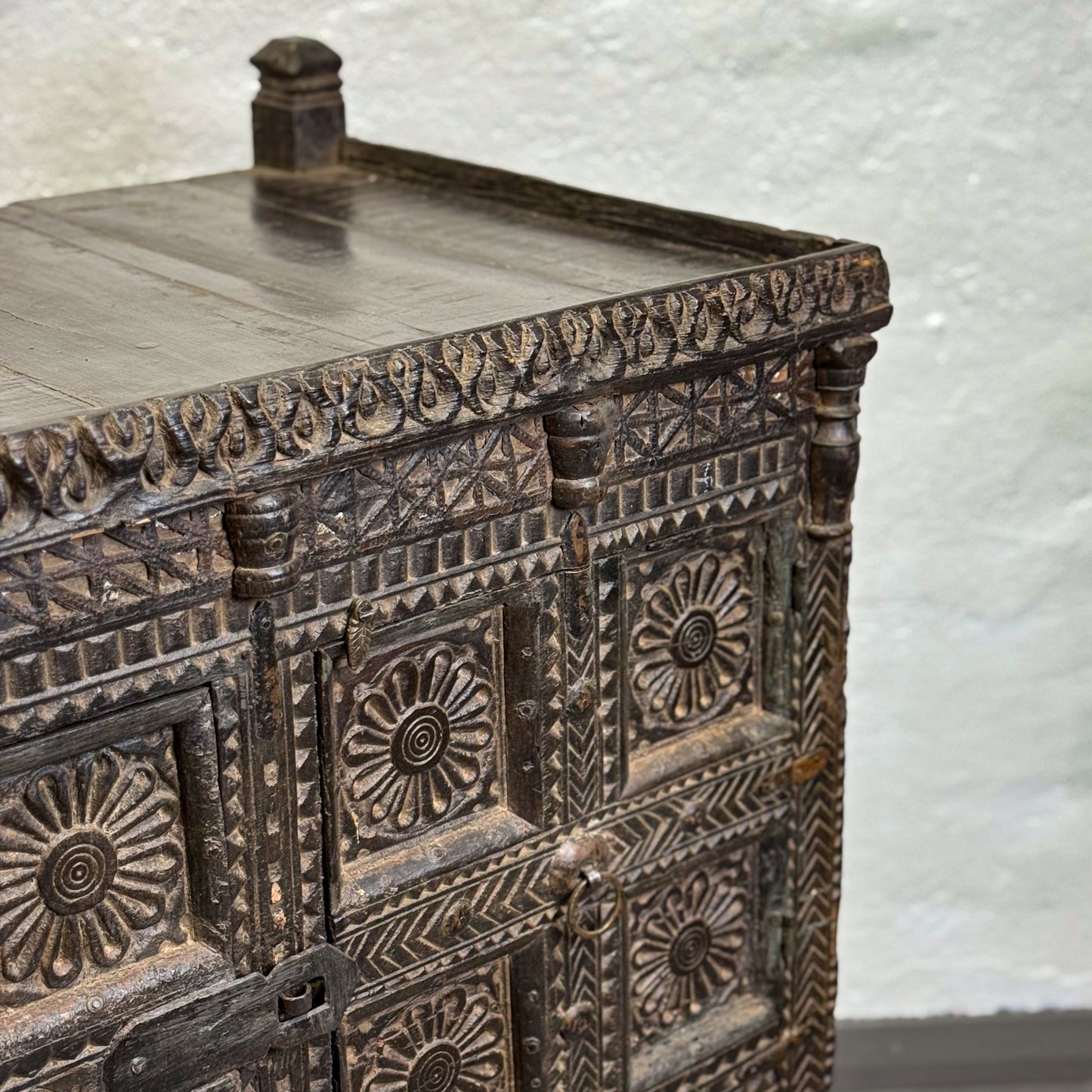 Vintage Floral Carved Pitara Chest